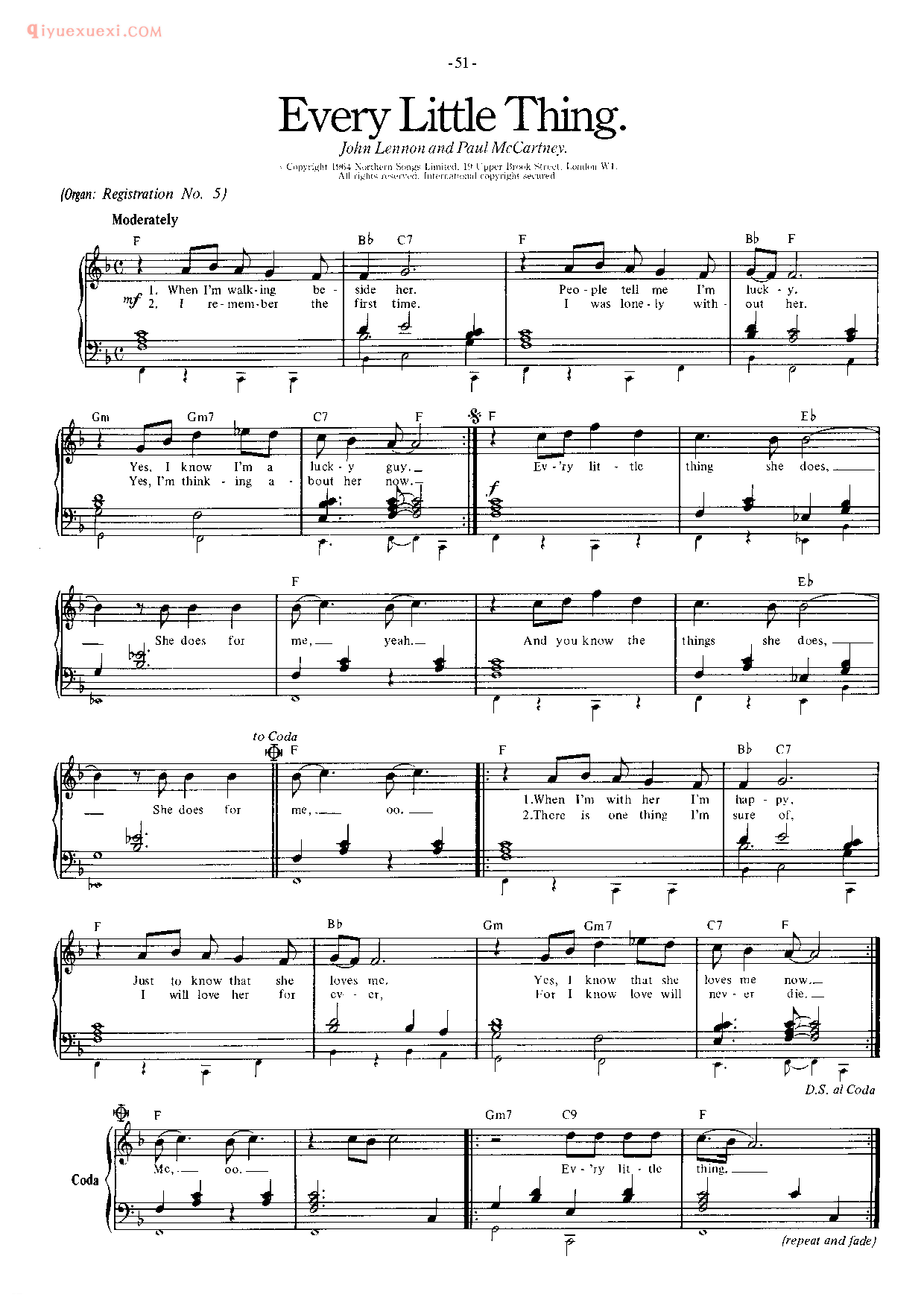 披头士/甲壳虫乐队钢琴乐曲谱《Every Little Thing》英国摇滚乐队