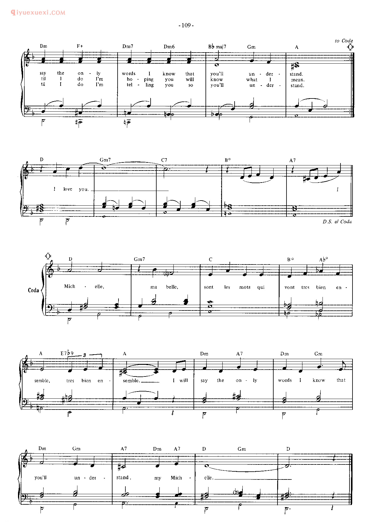 披头士/甲壳虫乐队钢琴乐曲谱《Michelle》英国摇滚乐队