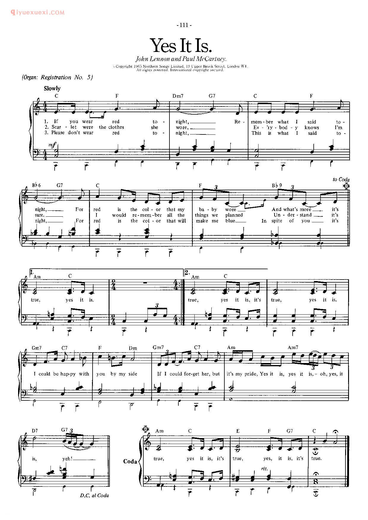 披头士/甲壳虫乐队钢琴乐曲谱《Yes lt ls》英国摇滚乐队