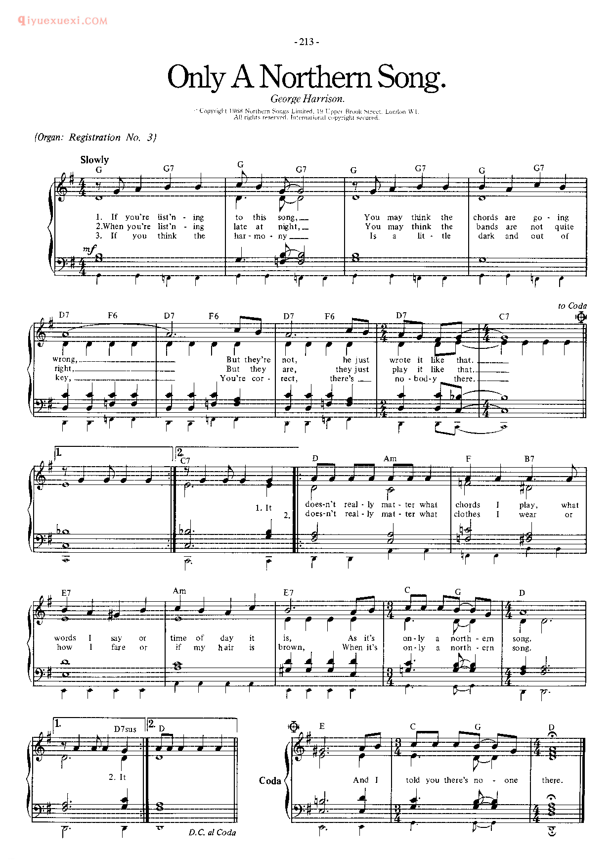 披头士/甲壳虫乐队钢琴乐曲谱《Only A Northern Song》英国摇滚乐队