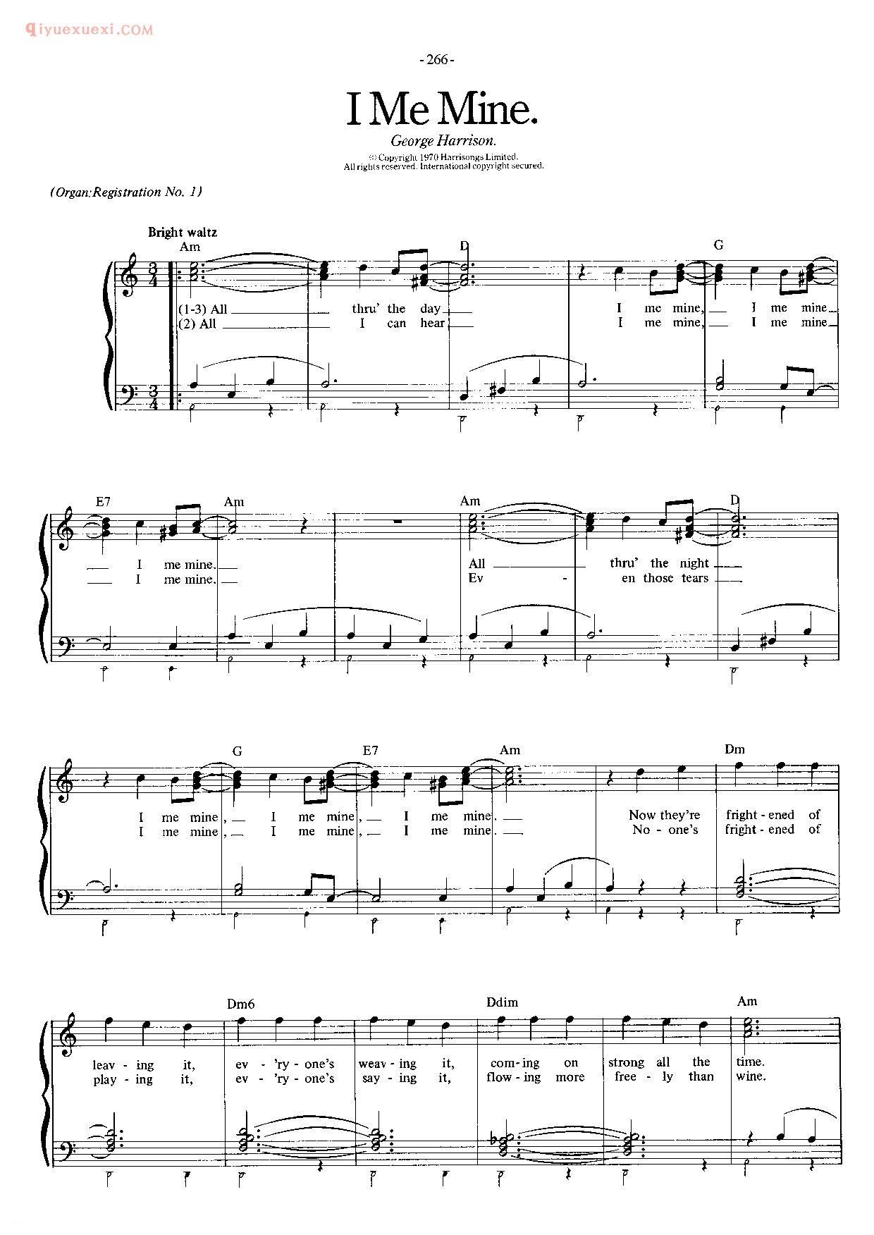 披头士/甲壳虫乐队钢琴乐曲谱《I Me Mine》英国摇滚乐队
