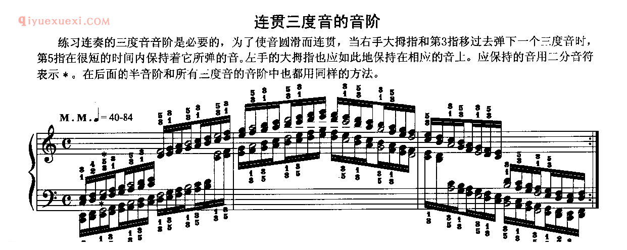 哈农钢琴练指法:连贯三度音的音阶