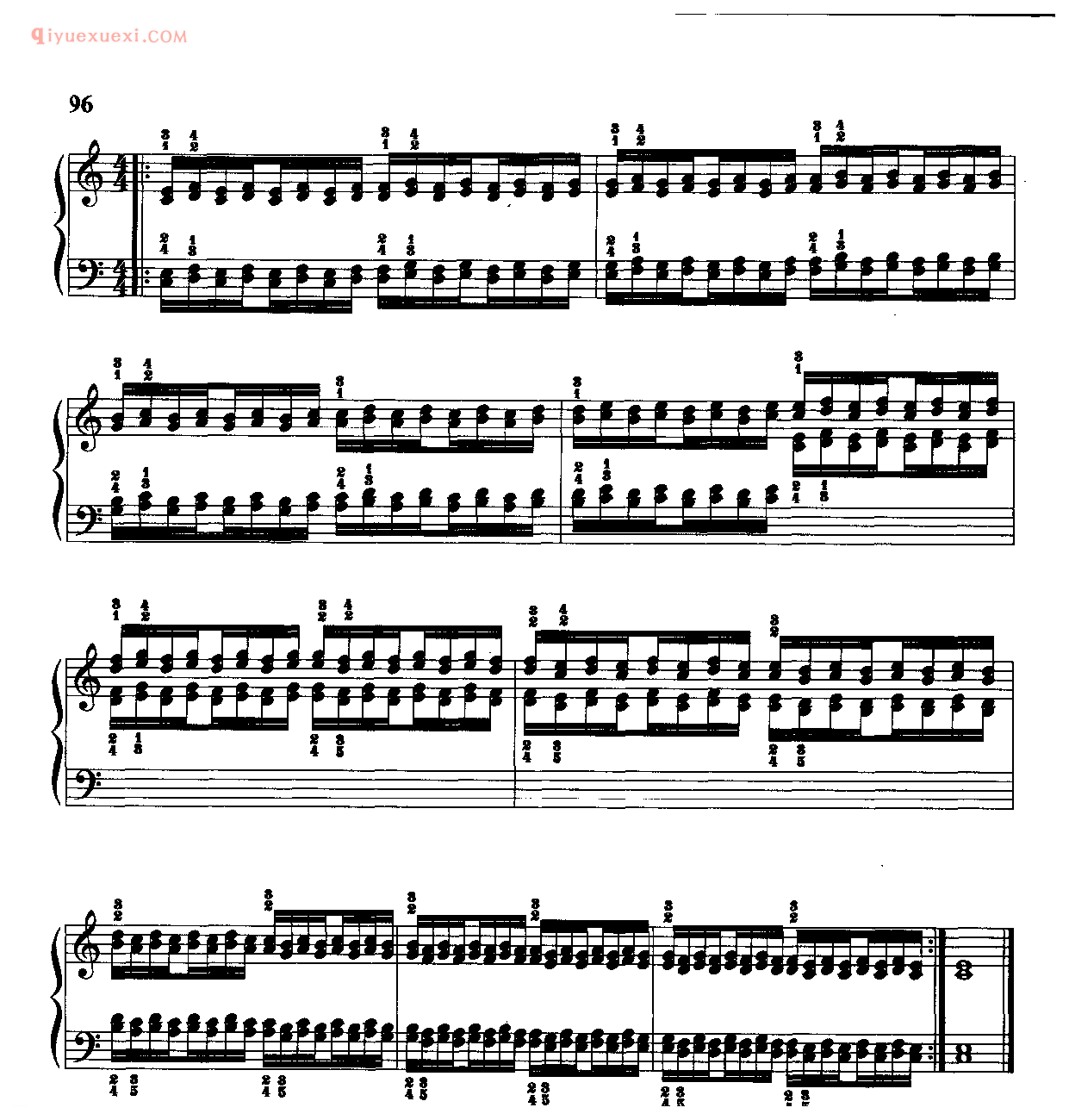 哈农钢琴练指法:平行三度音的四重颤音,分别运用五个手指