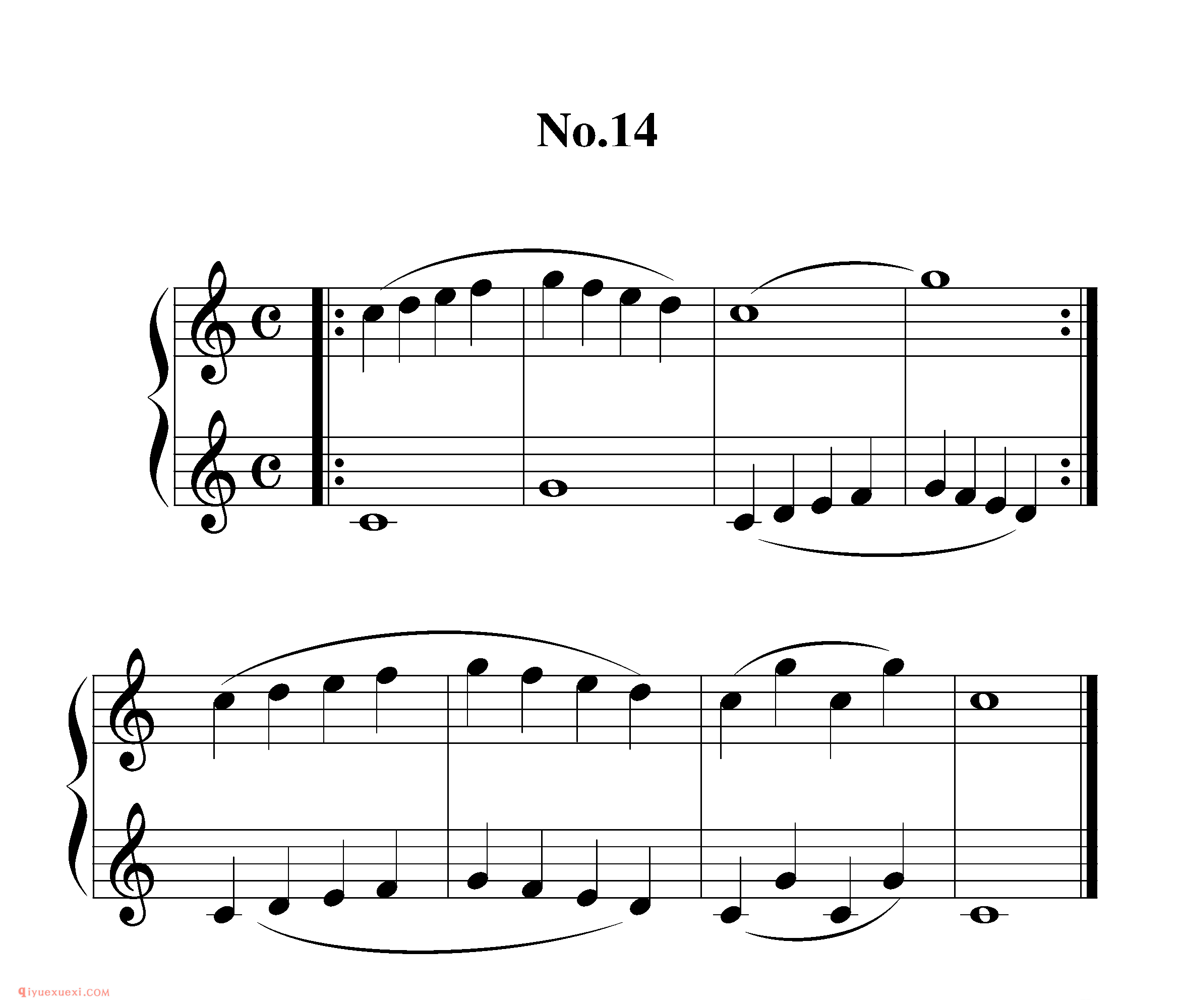 拜厄钢琴练习曲NO.14_拜尔(拜厄)钢琴基本教程练习曲第14首_五线谱