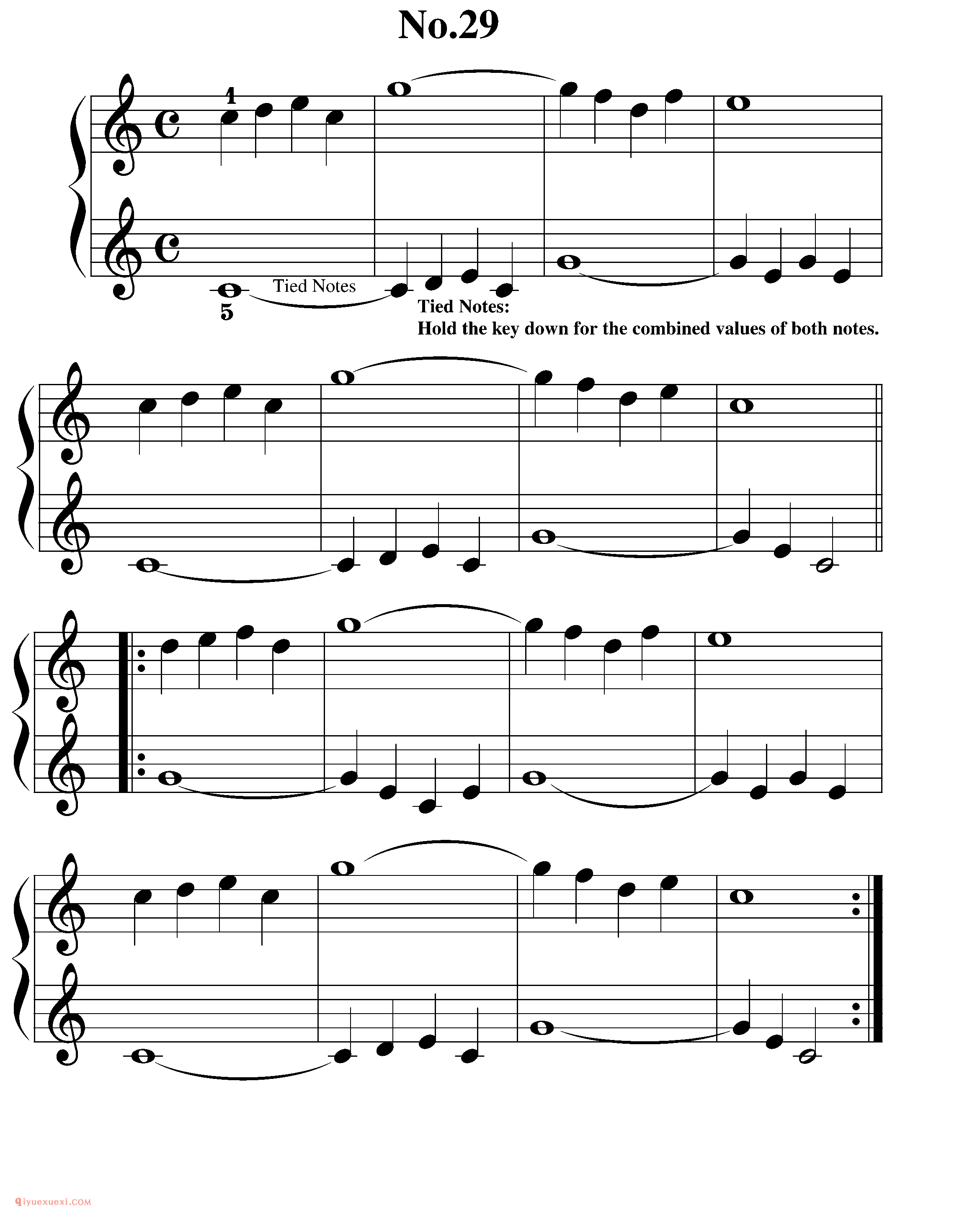 拜厄钢琴练习曲NO.29_拜尔(拜厄)钢琴基本教程练习曲第29首_五线谱
