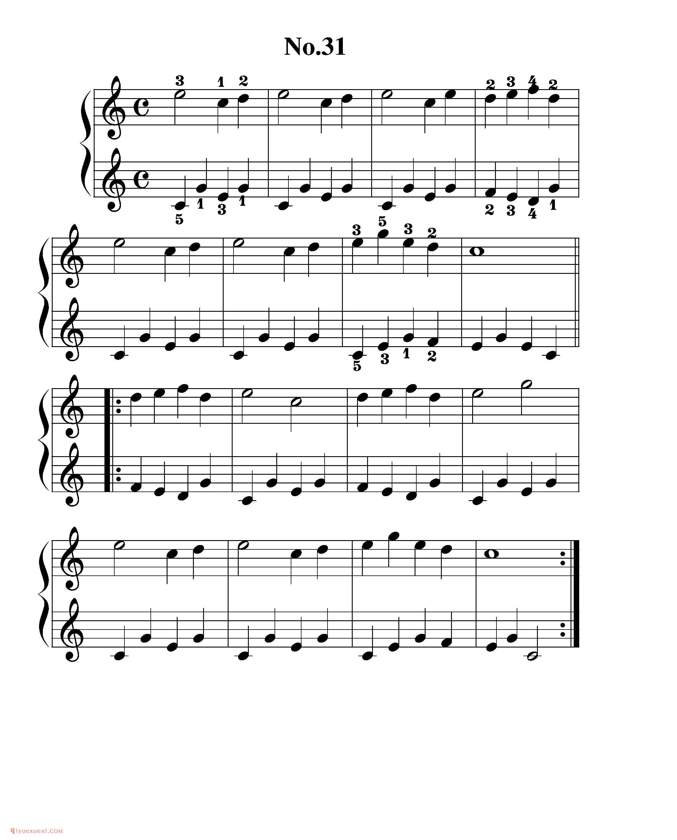 拜厄钢琴练习曲NO.31_拜尔(拜厄)钢琴基本教程练习曲第31首_五线谱