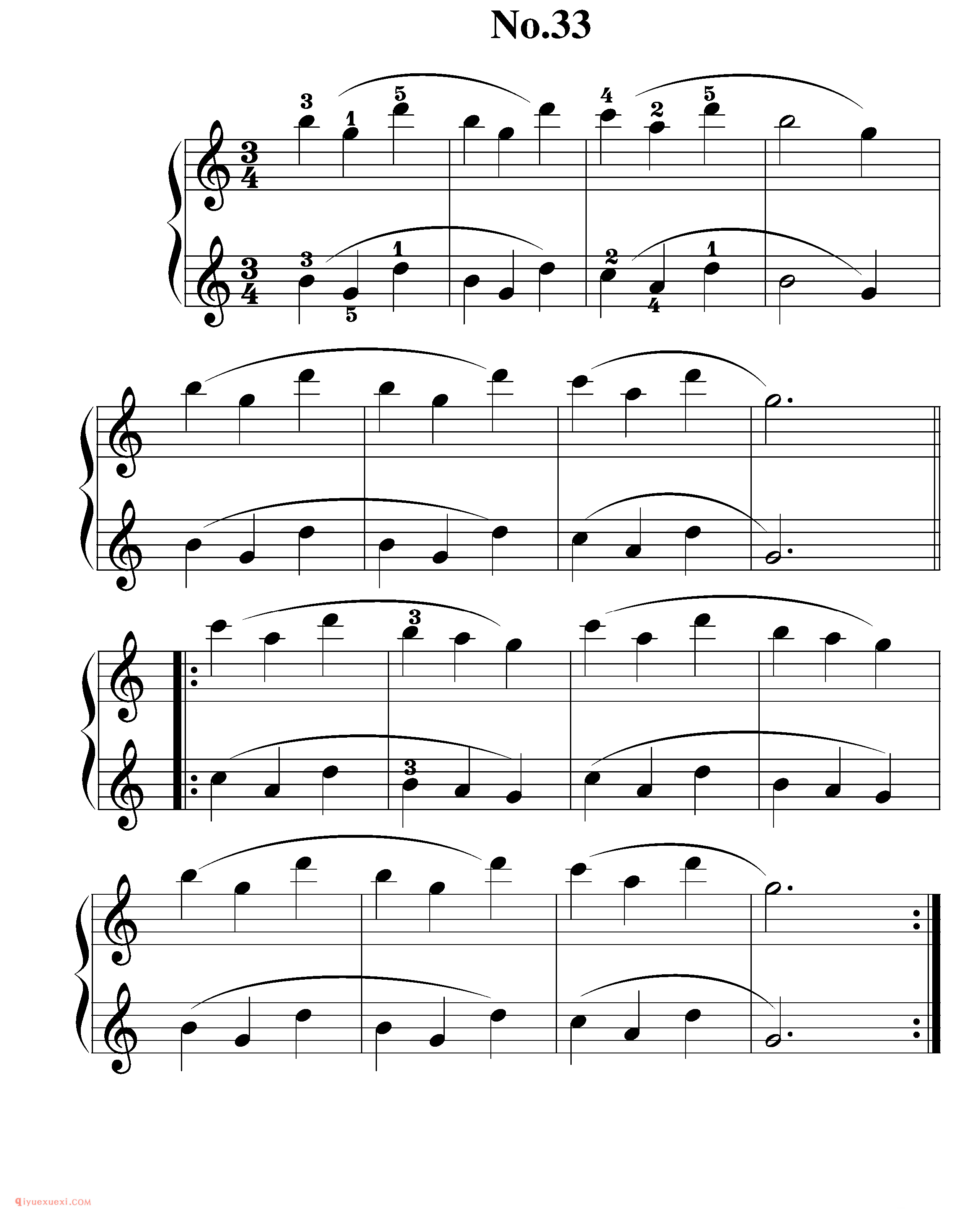 拜厄钢琴练习曲NO.33_拜尔(拜厄)钢琴基本教程练习曲第33首_五线谱