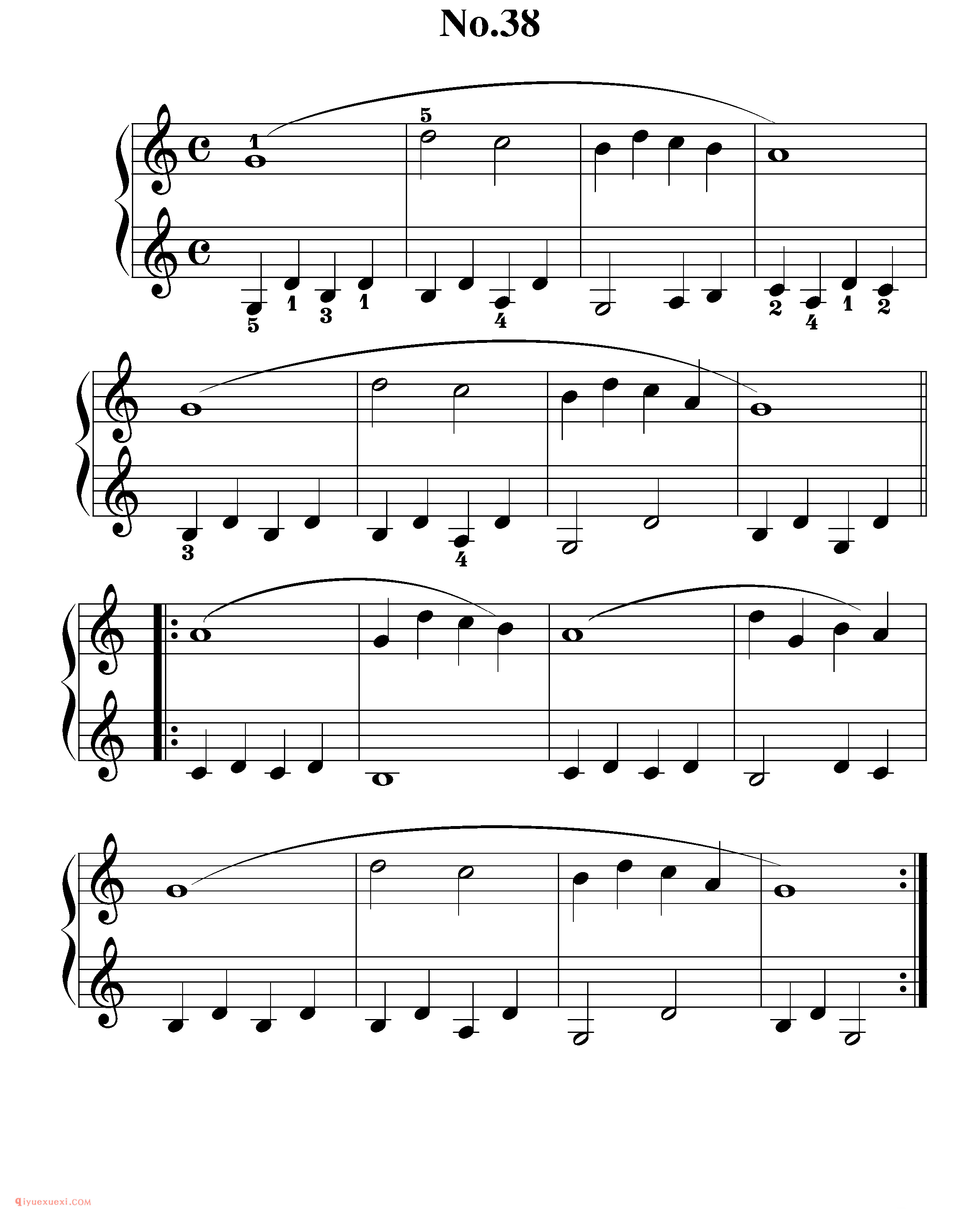 拜厄钢琴练习曲NO.38_拜尔(拜厄)钢琴基本教程练习曲第38首_五线谱