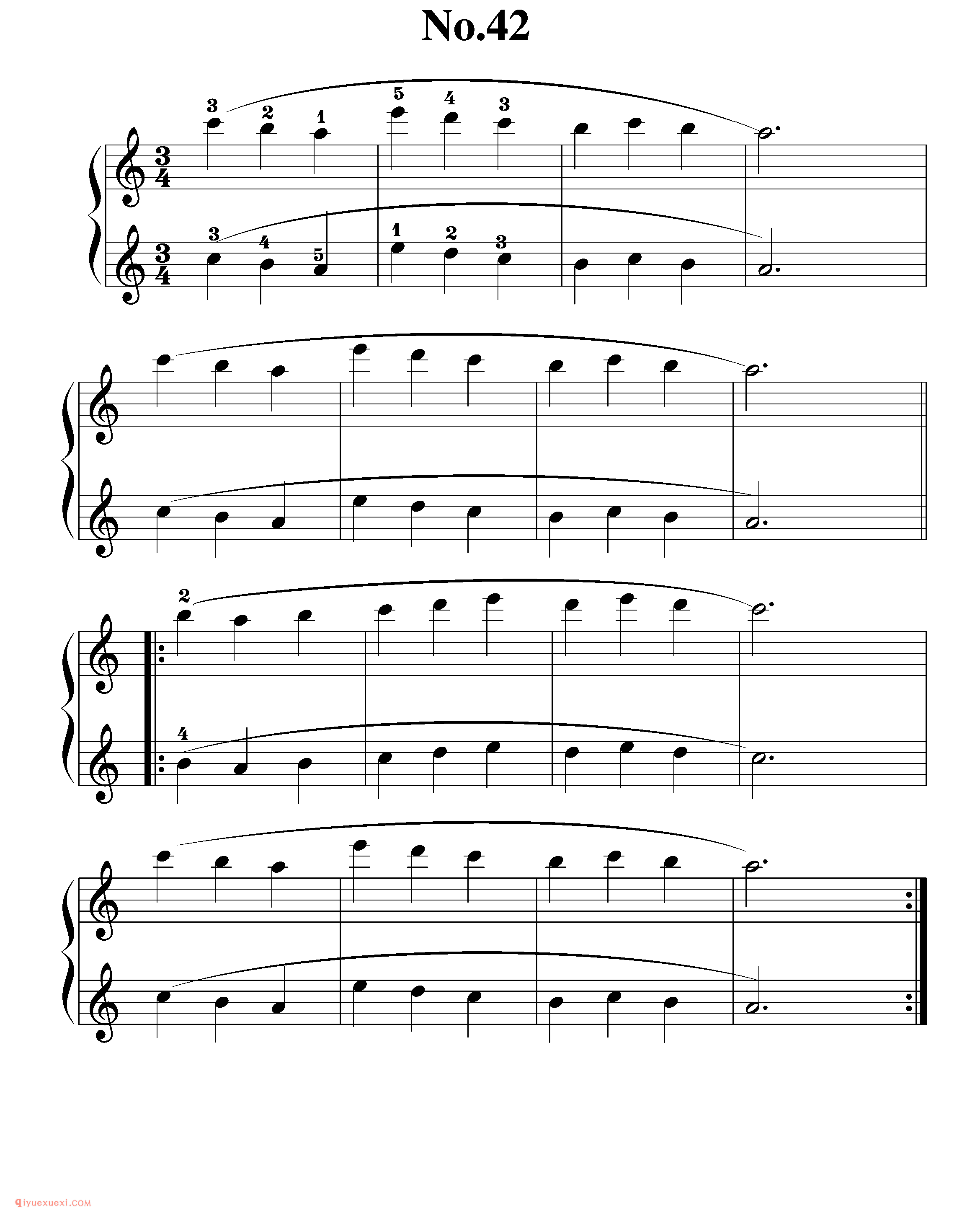 拜厄钢琴练习曲NO.42_拜尔(拜厄)钢琴基本教程练习曲第42首_五线谱