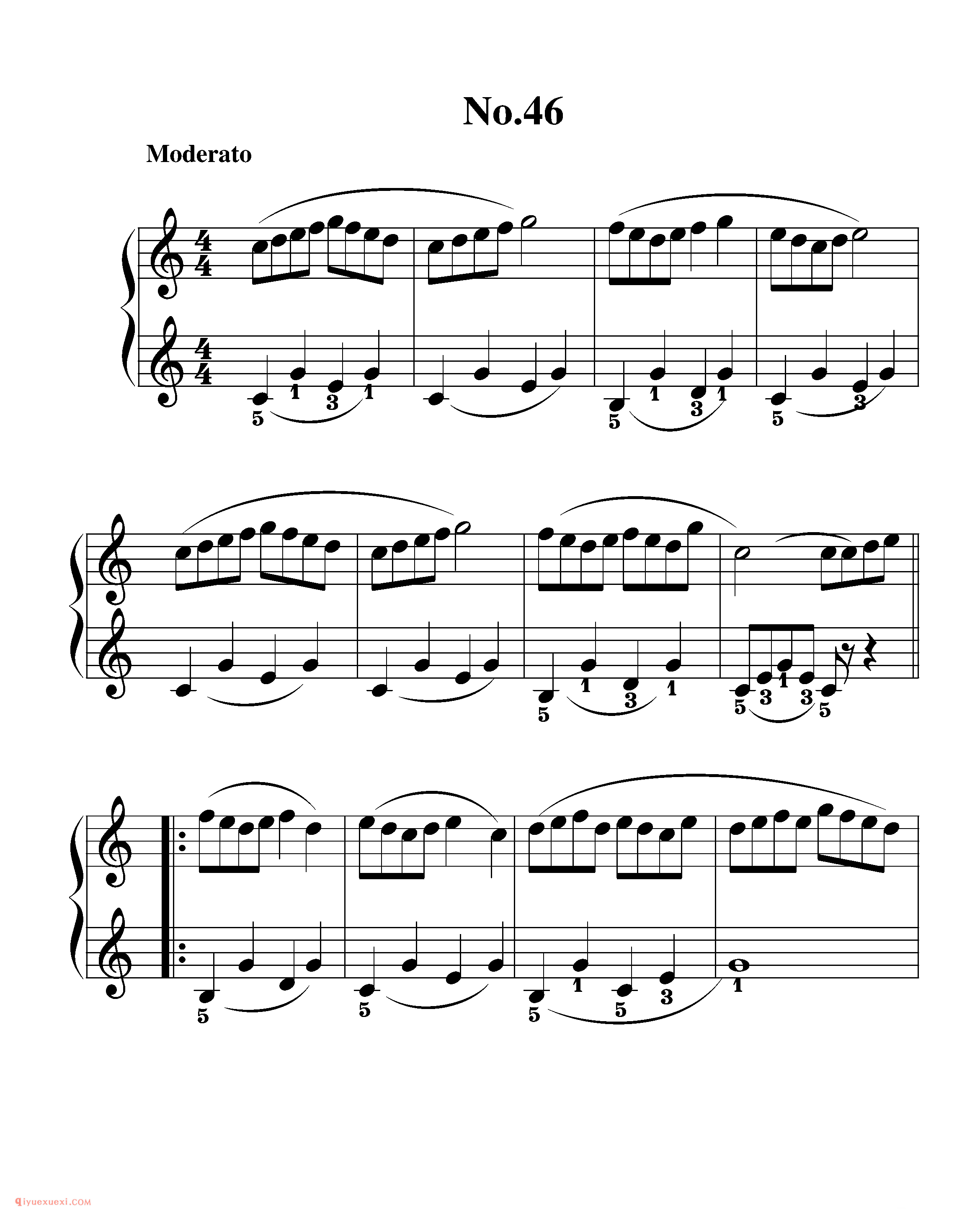 拜厄钢琴练习曲NO.46_拜尔(拜厄)钢琴基本教程练习曲第46首_五线谱