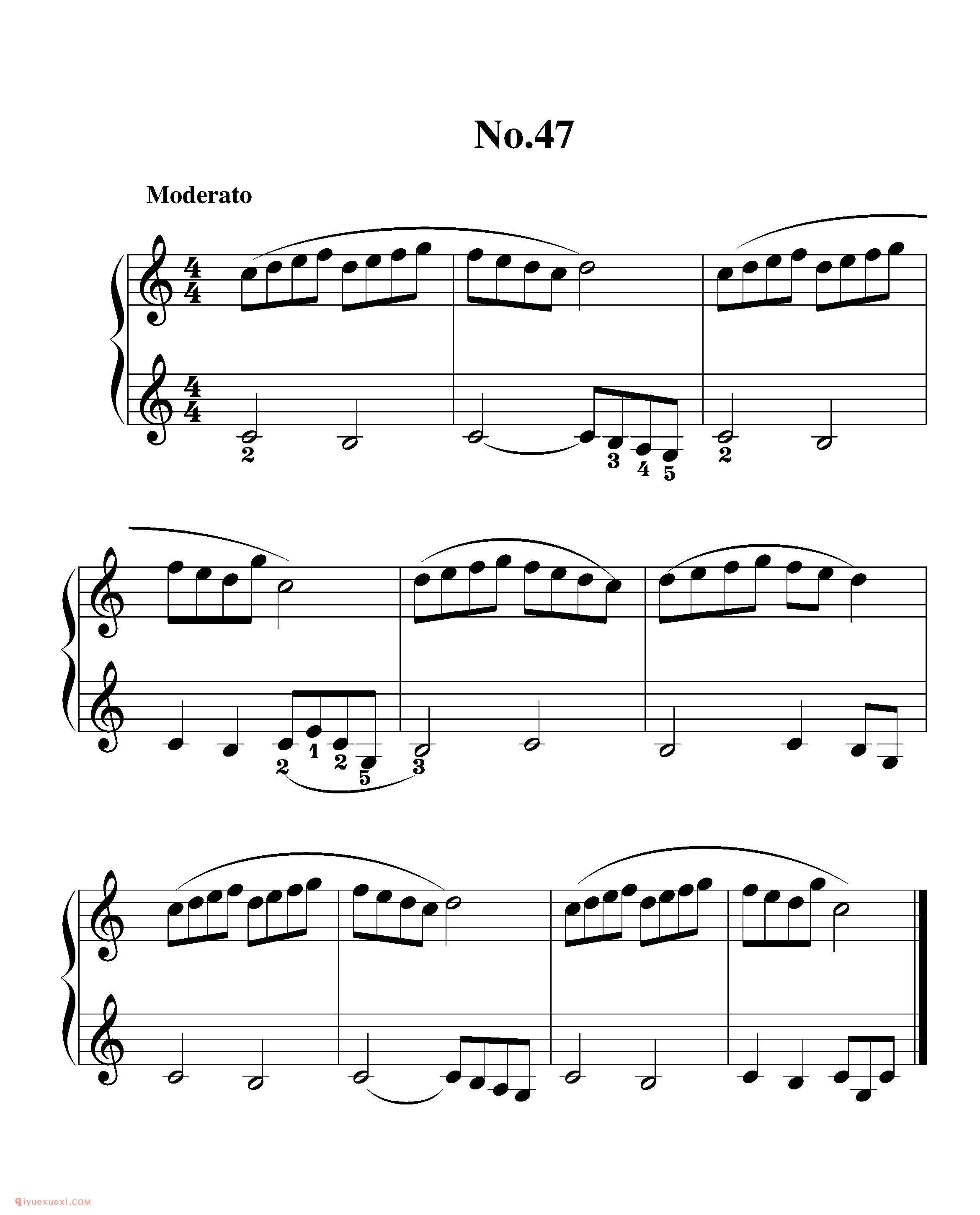 拜厄钢琴练习曲NO.47_拜尔(拜厄)钢琴基本教程练习曲第47首_五线谱