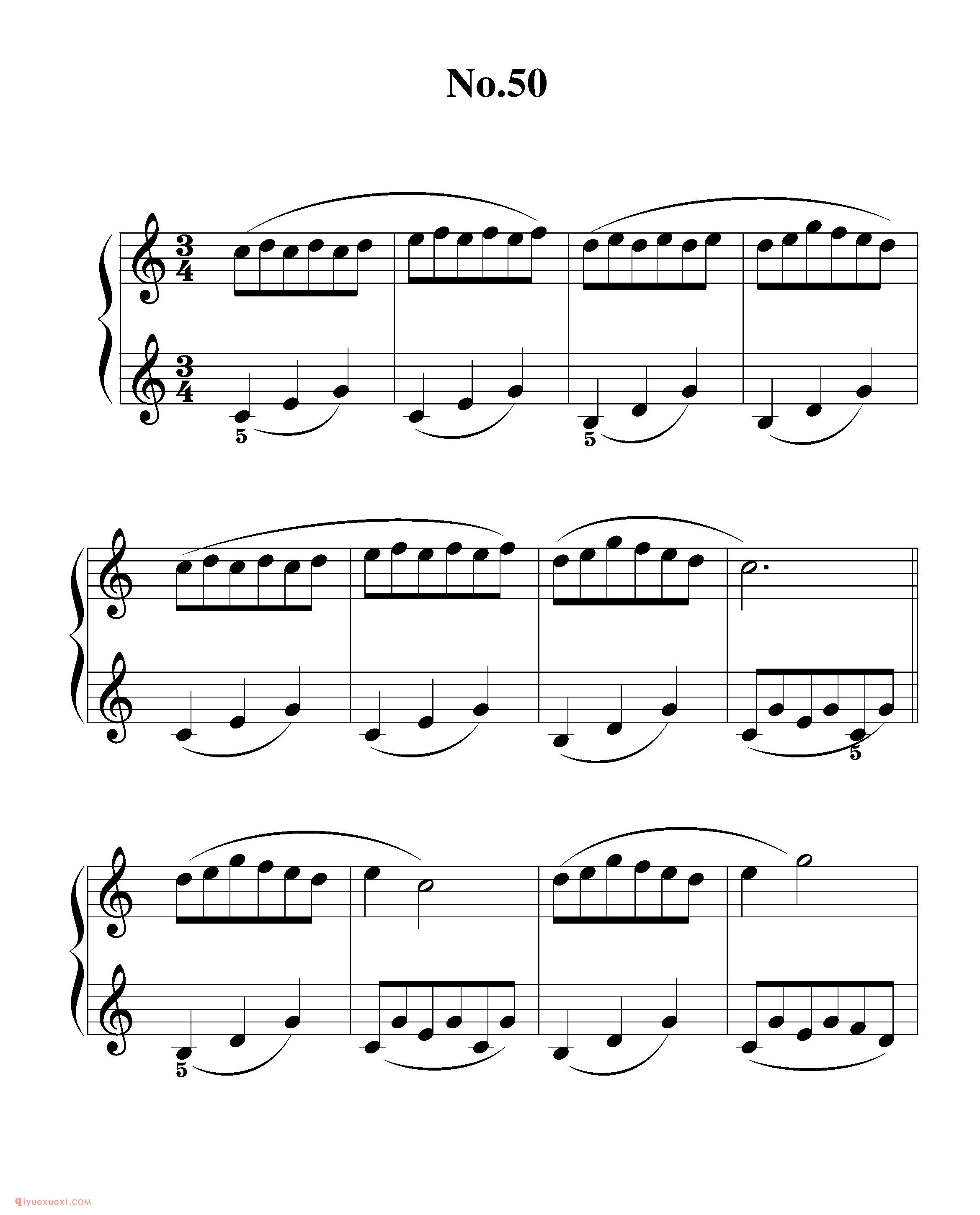 拜厄钢琴练习曲NO.50_拜尔(拜厄)钢琴基本教程练习曲第50首_五线谱