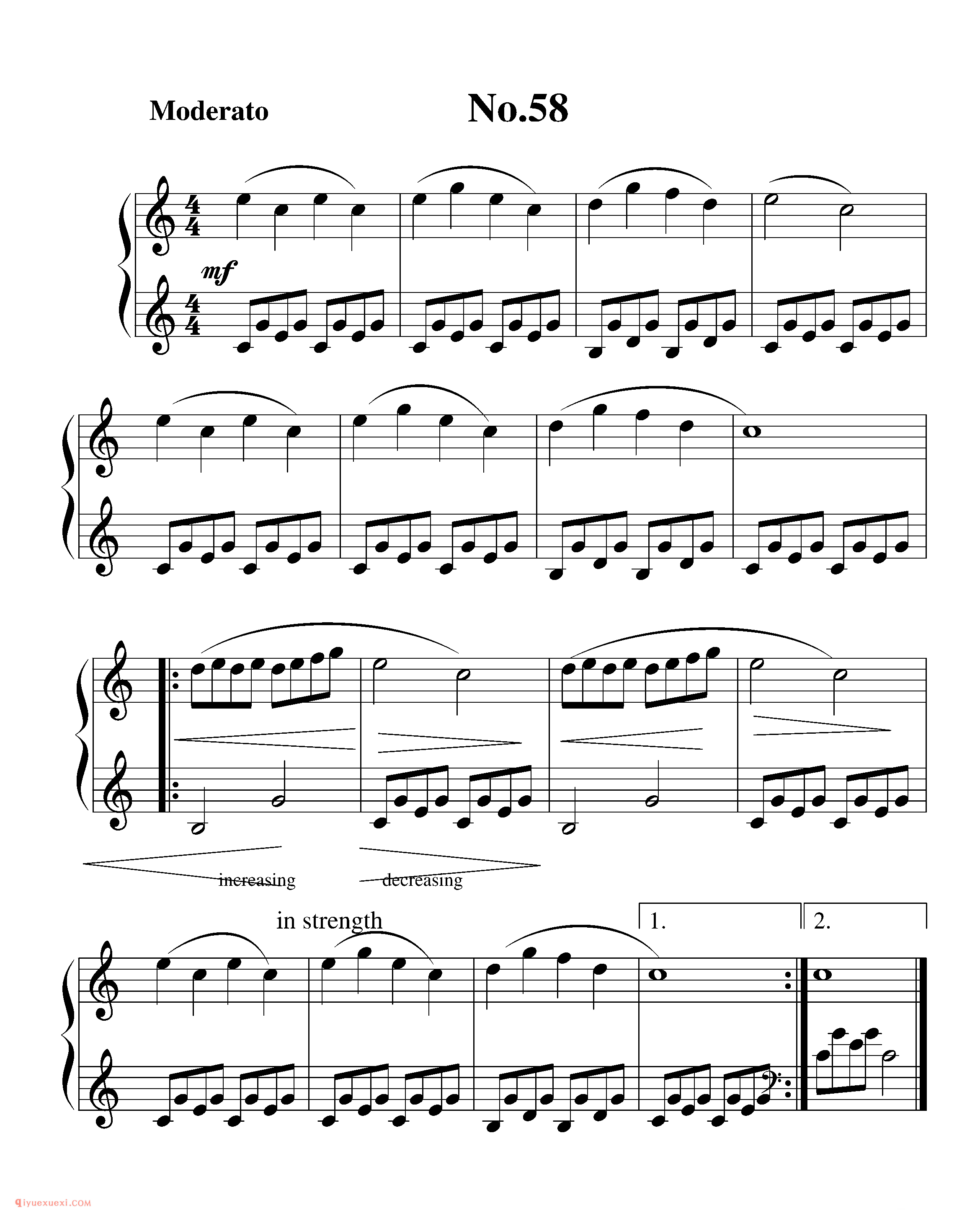 拜厄钢琴练习曲NO.58_拜尔(拜厄)钢琴基本教程练习曲第58首_五线谱