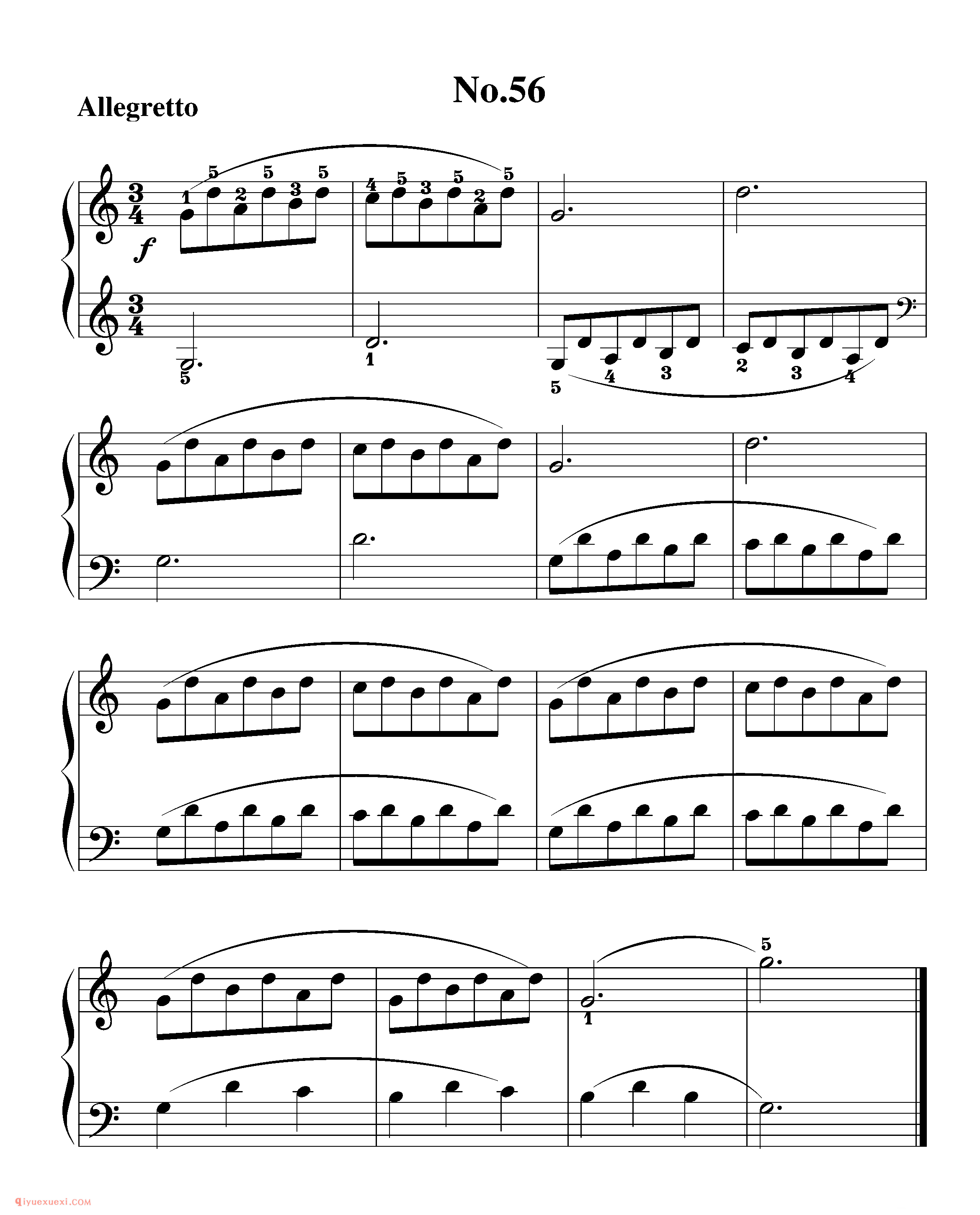 拜厄钢琴练习曲NO.56_拜尔(拜厄)钢琴基本教程练习曲第56首_五线谱