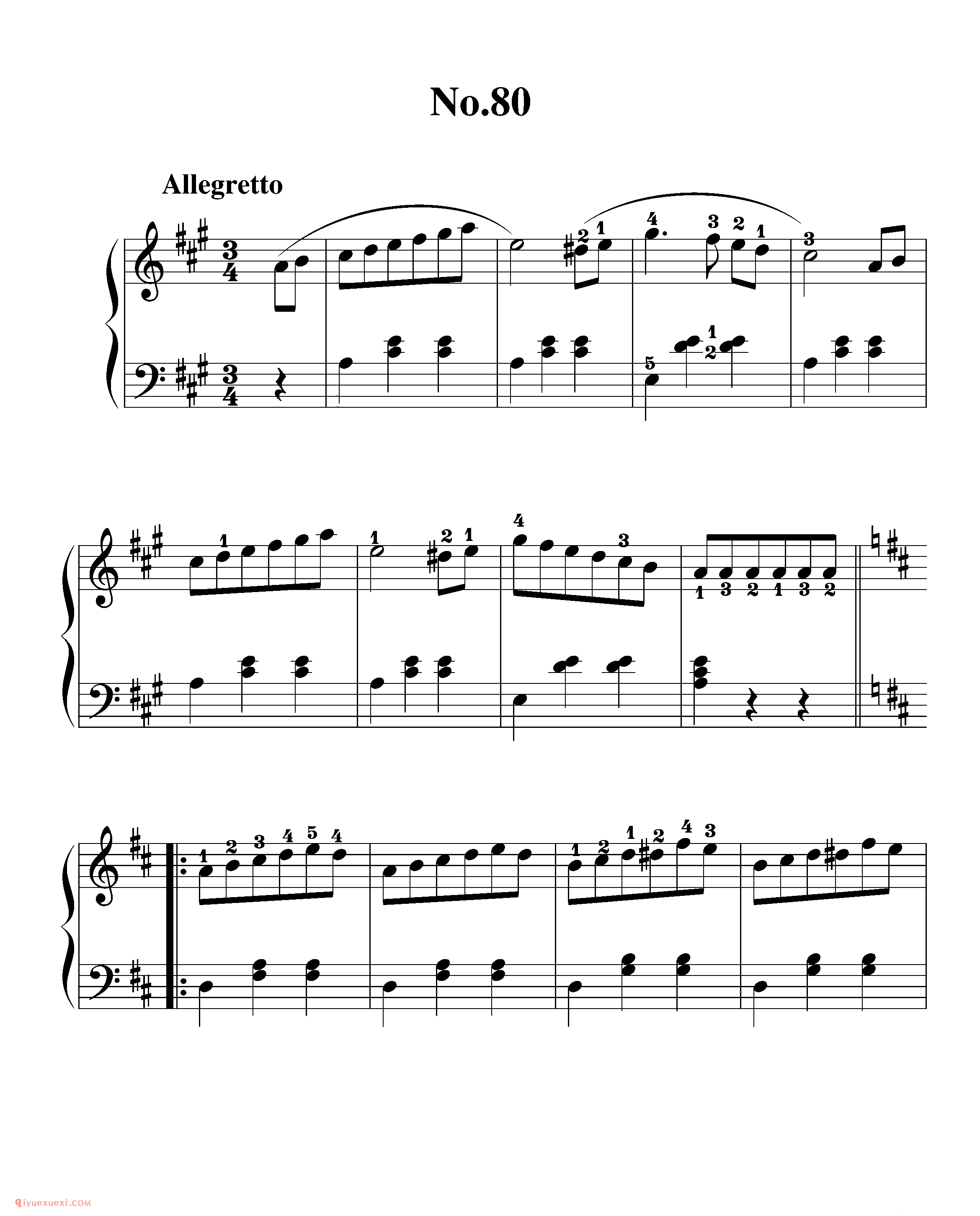 拜厄钢琴练习曲NO.80_拜尔(拜厄)钢琴基本教程练习曲第80首_五线谱