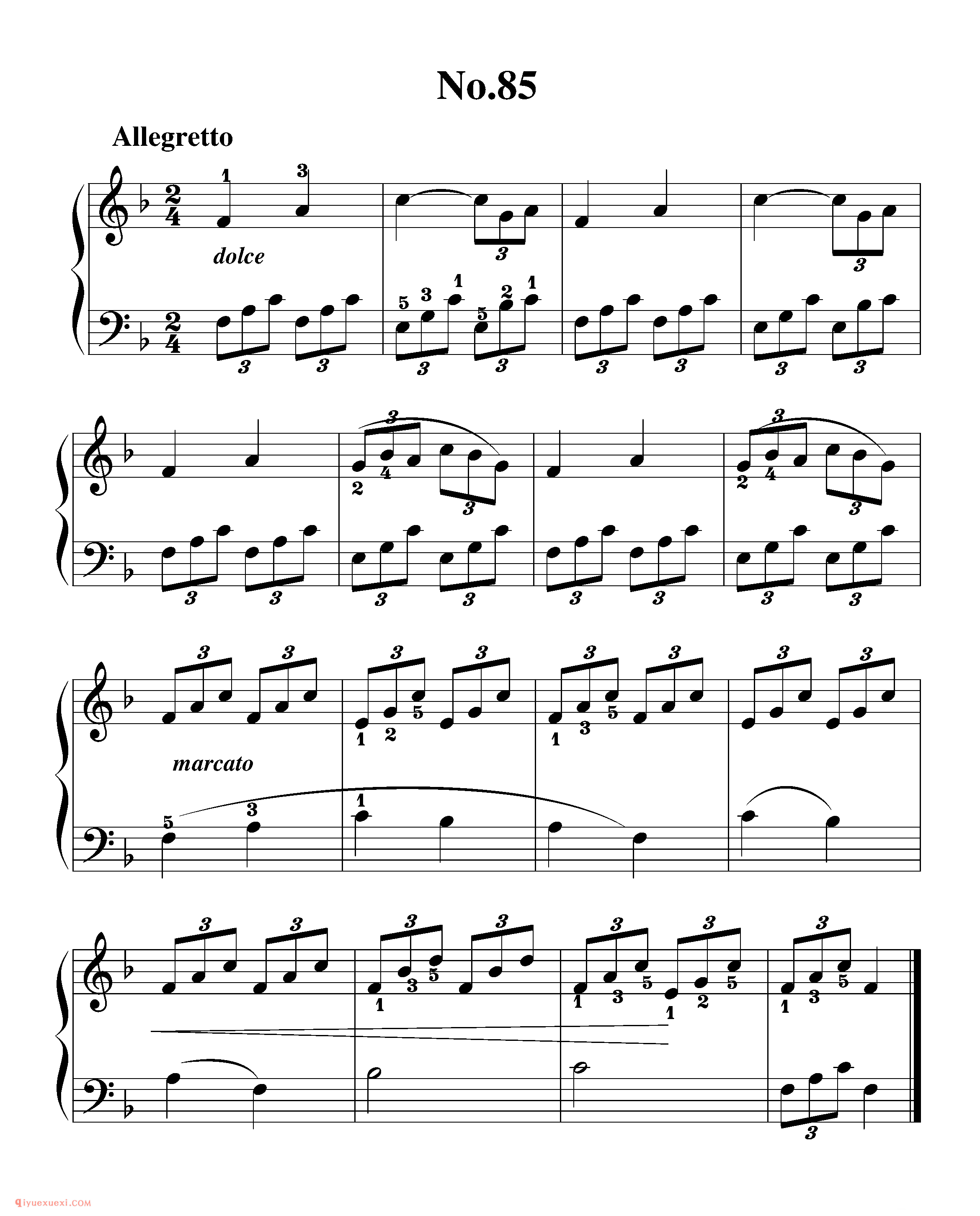 拜厄钢琴练习曲NO.85_拜尔(拜厄)钢琴基本教程练习曲第85首_五线谱
