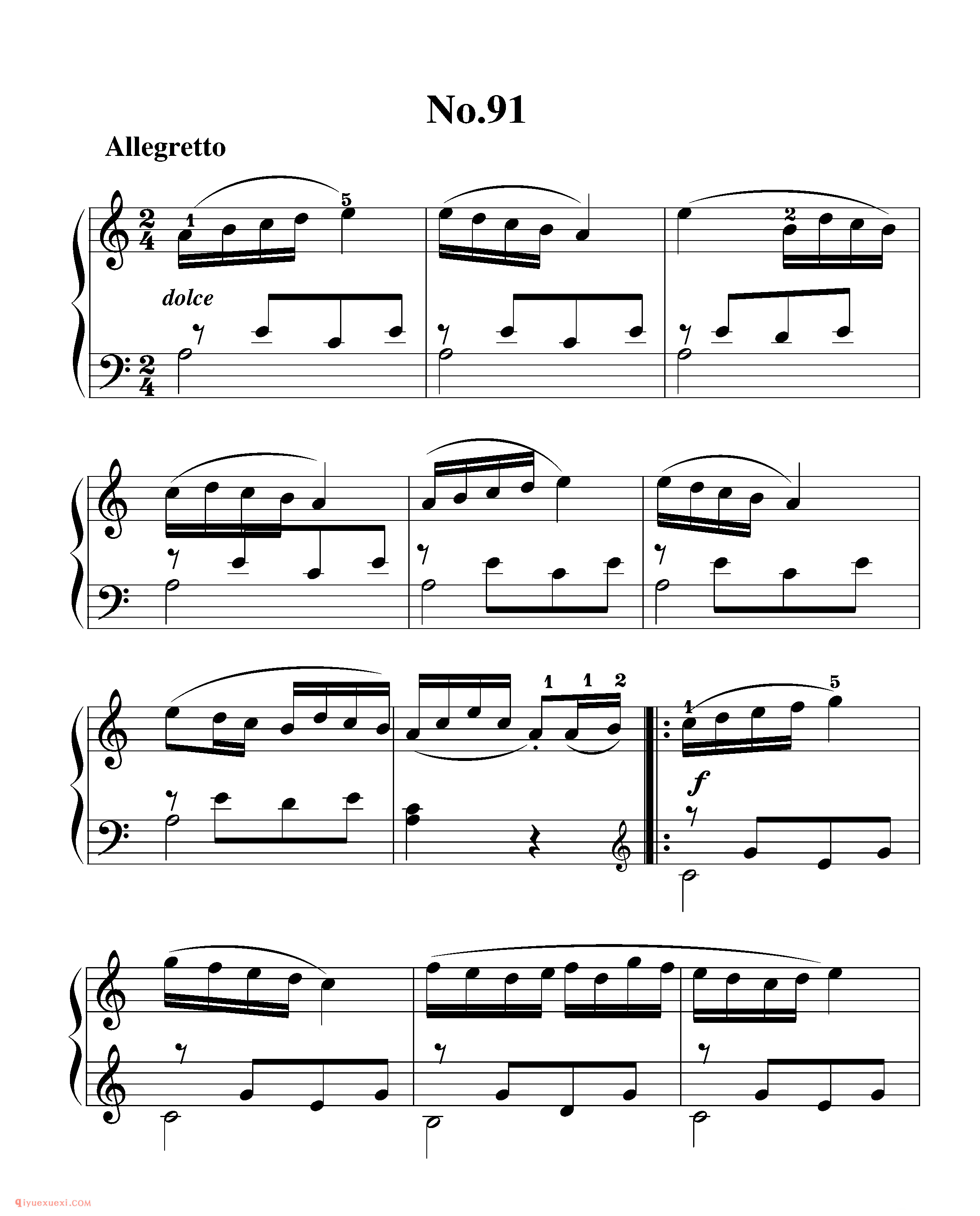 拜厄钢琴练习曲NO.91_拜尔(拜厄)钢琴基本教程练习曲第91首_五线谱