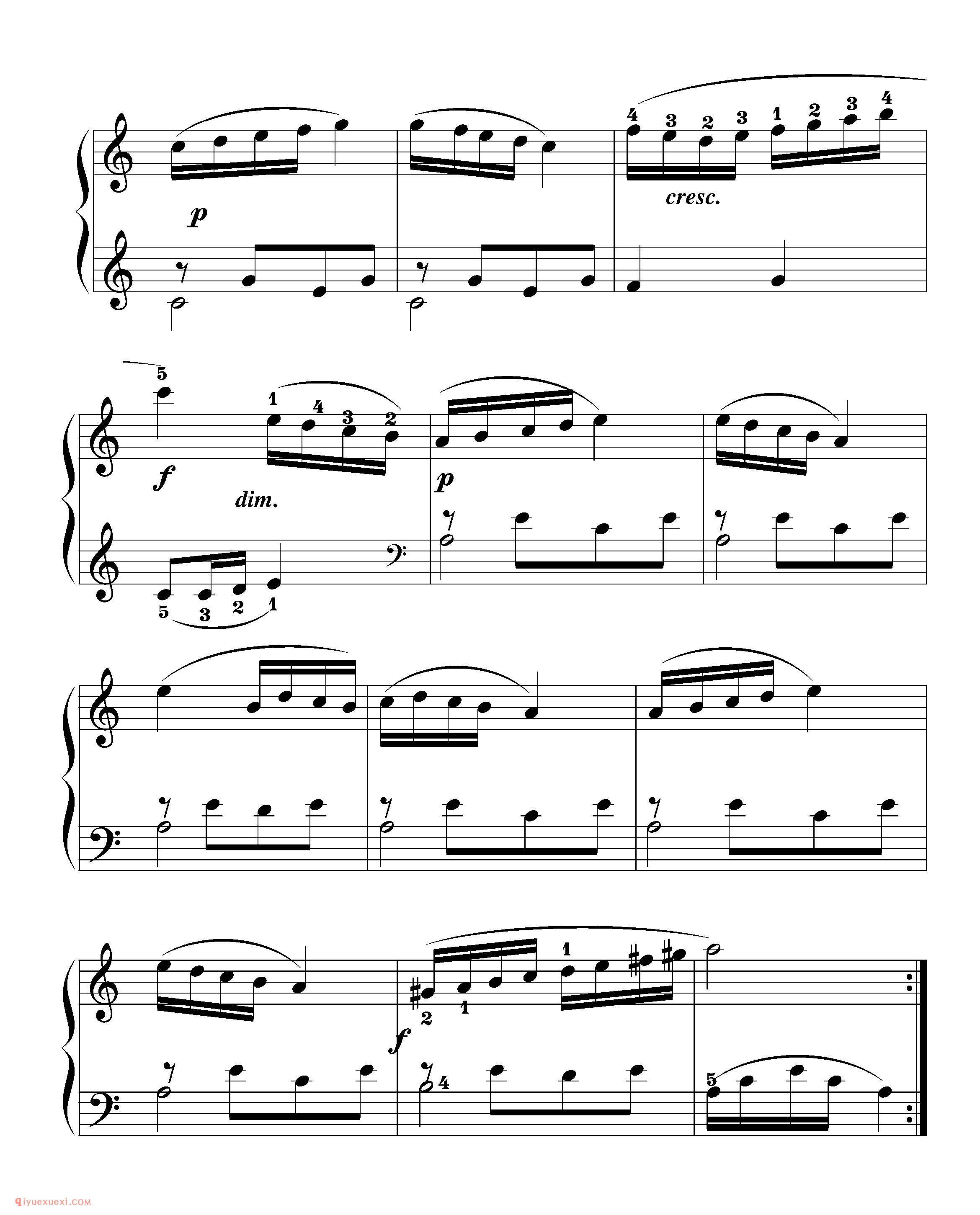 拜厄钢琴练习曲NO.91_拜尔(拜厄)钢琴基本教程练习曲第91首_五线谱