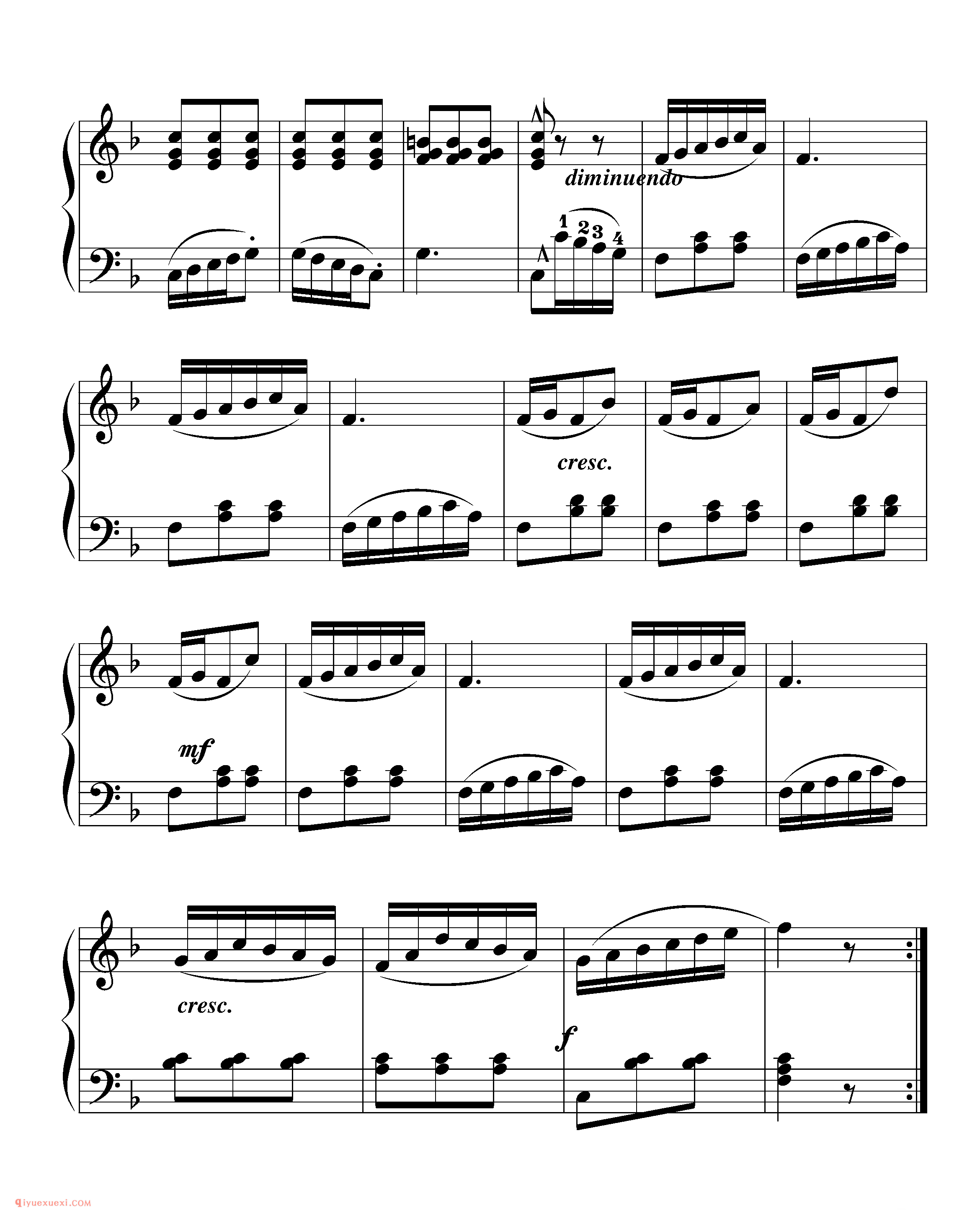 拜厄钢琴练习曲NO.96_拜尔(拜厄)钢琴基本教程练习曲第96首_五线谱