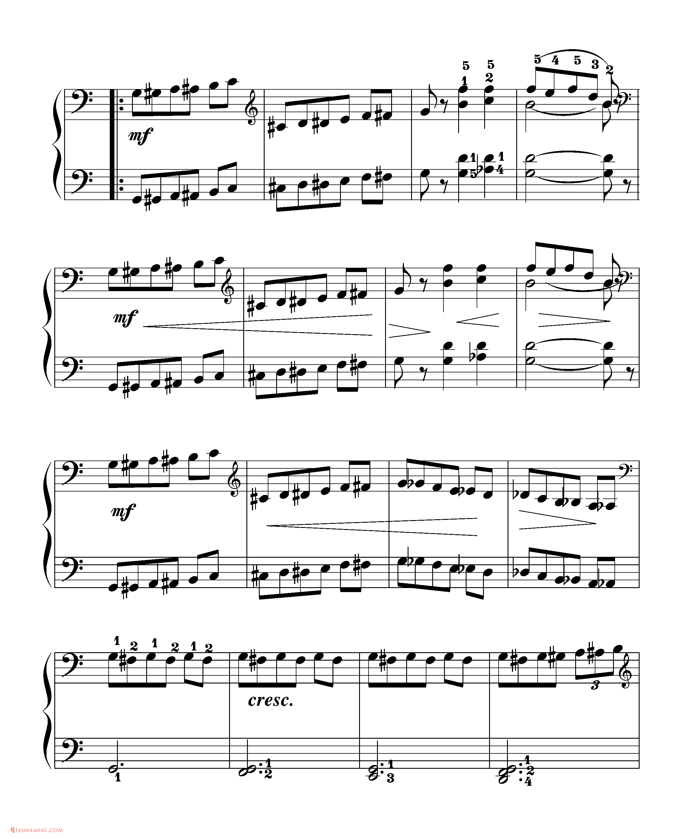 拜厄钢琴练习曲NO.106_拜尔(拜厄)钢琴基本教程练习曲第106首_五线谱