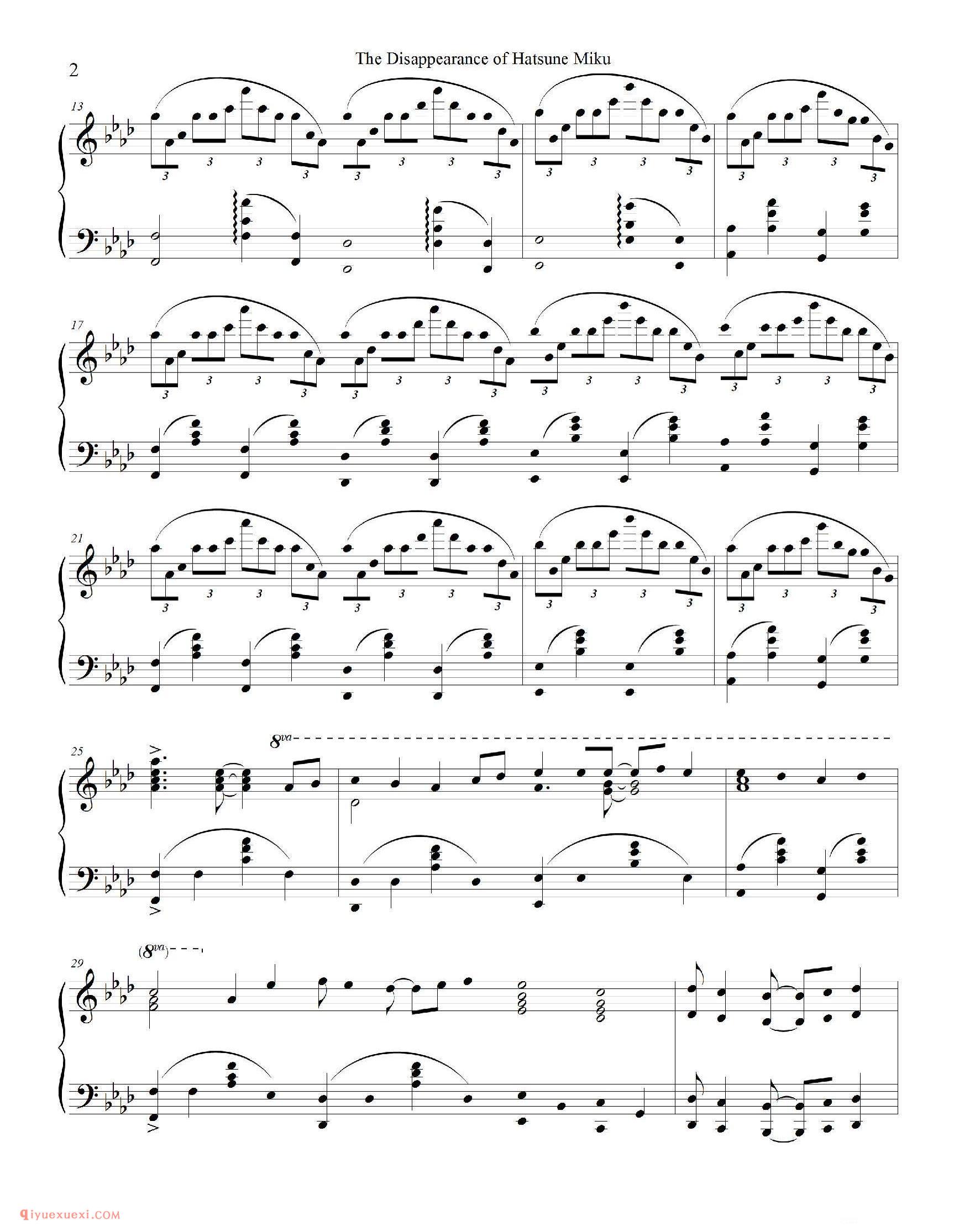 The Disappearance of Hatsune Miku (piano)_钢琴五线谱