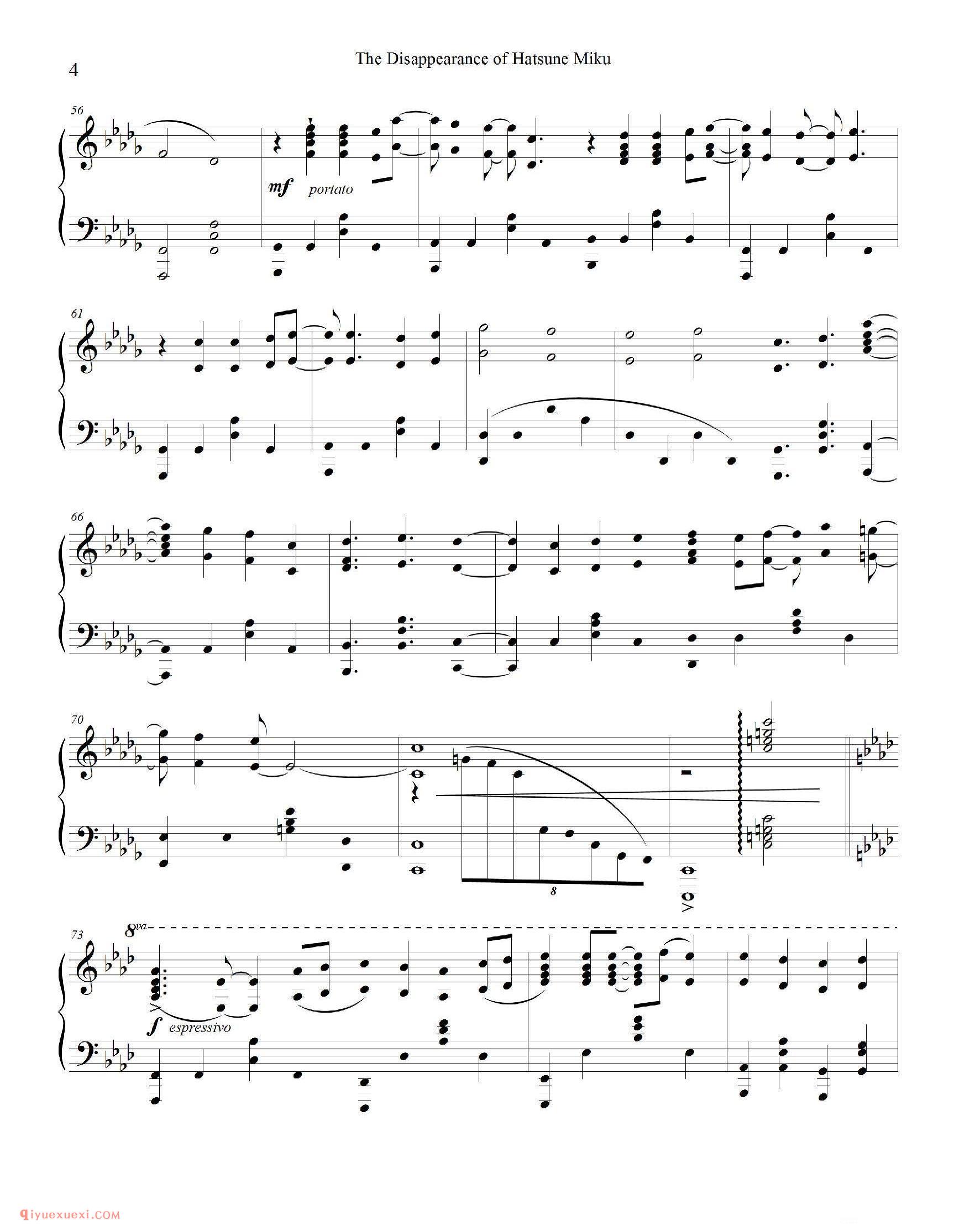 The Disappearance of Hatsune Miku (piano)_钢琴五线谱