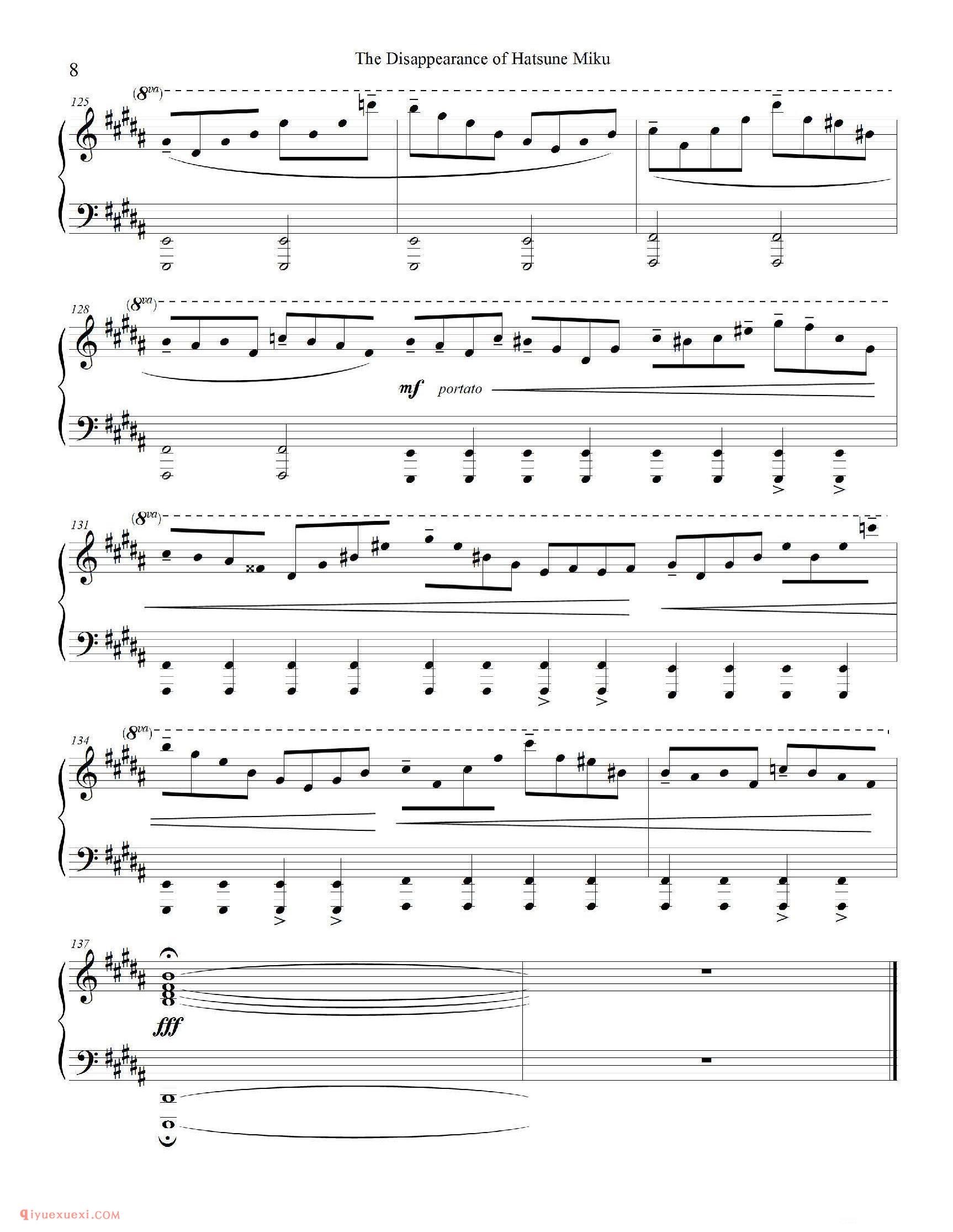The Disappearance of Hatsune Miku (piano)_钢琴五线谱