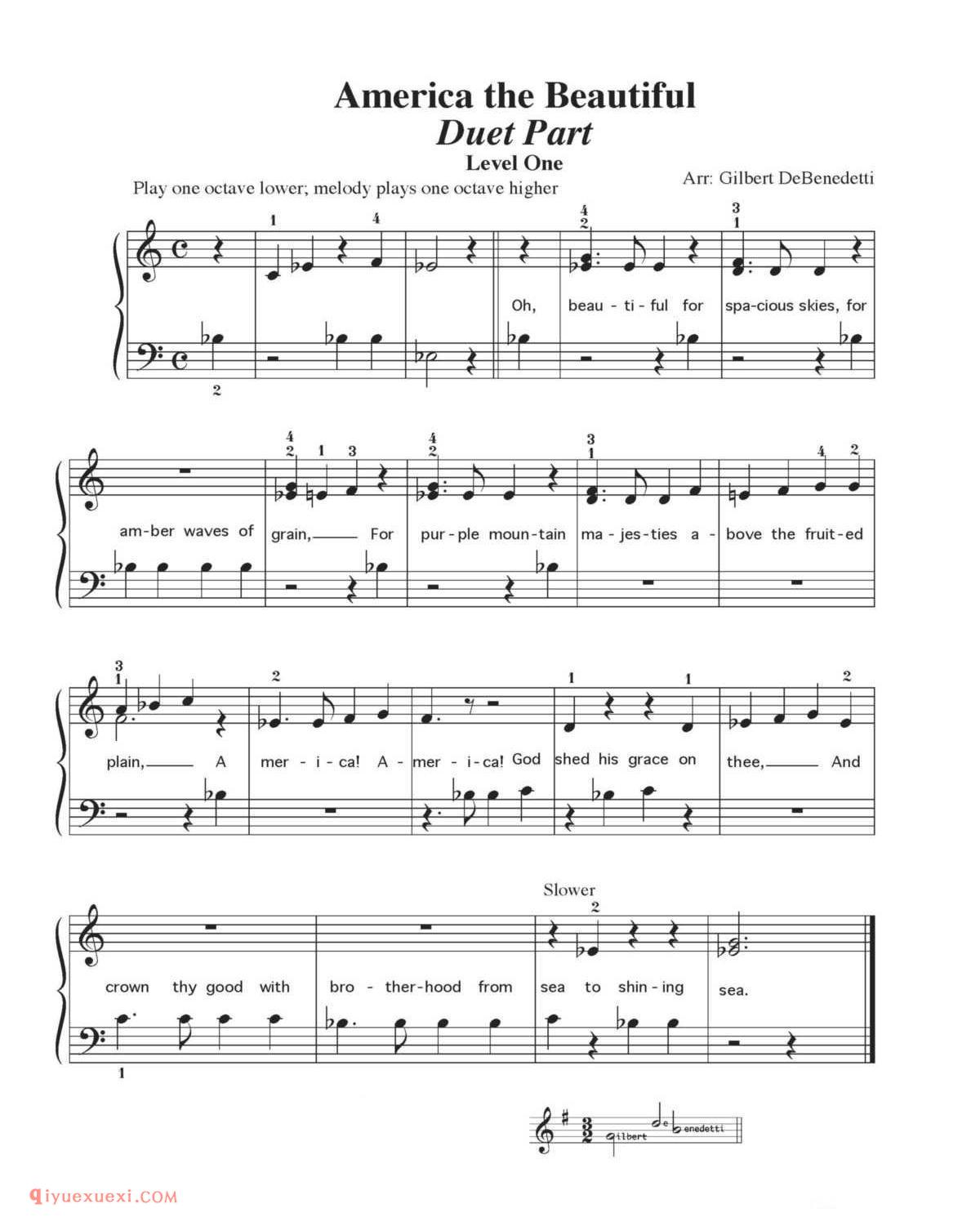 America the Beautiful Duet Part_初级钢琴练习曲