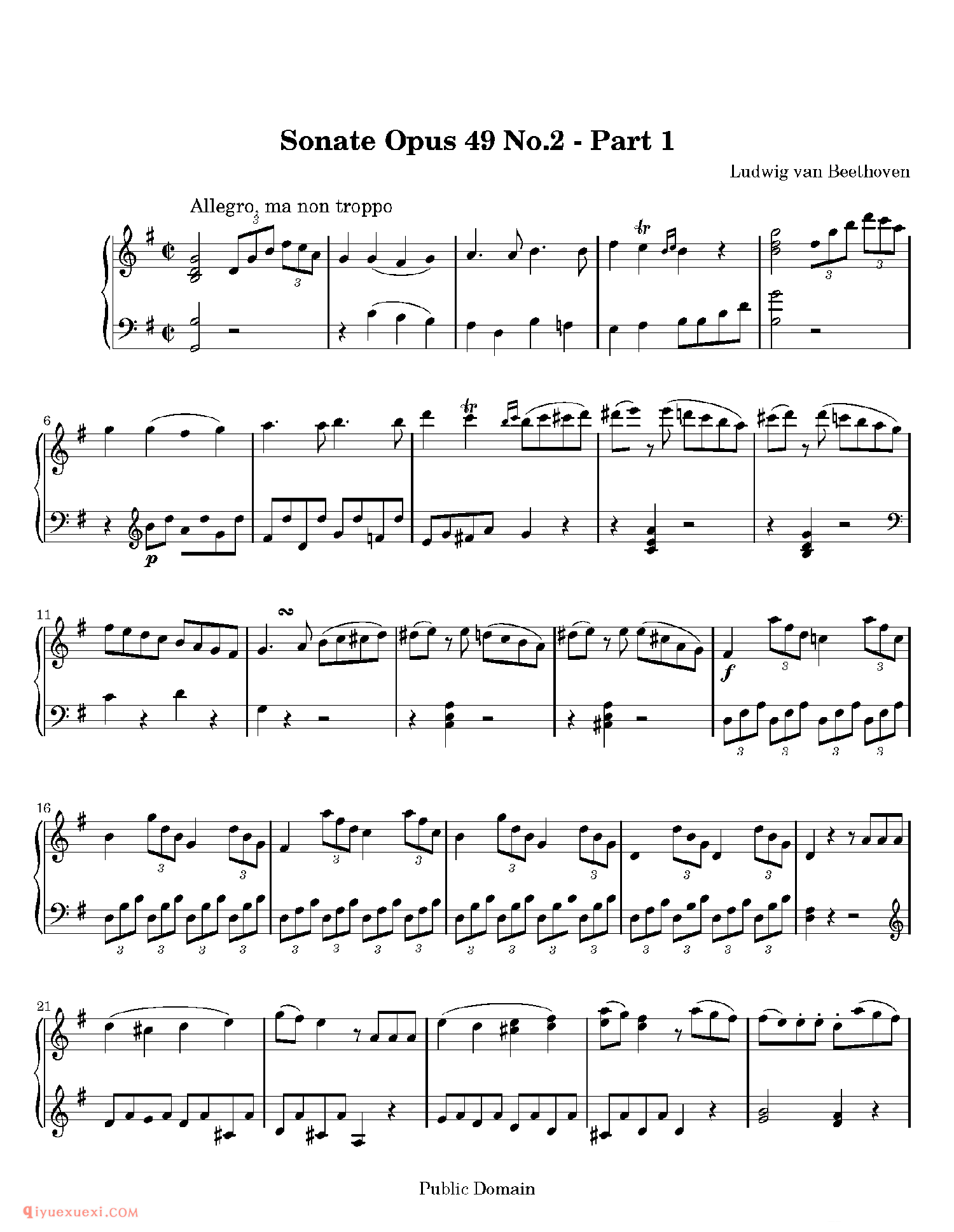 Sonate Opus 49 No.2 - Part 1_钢琴中级练习曲
