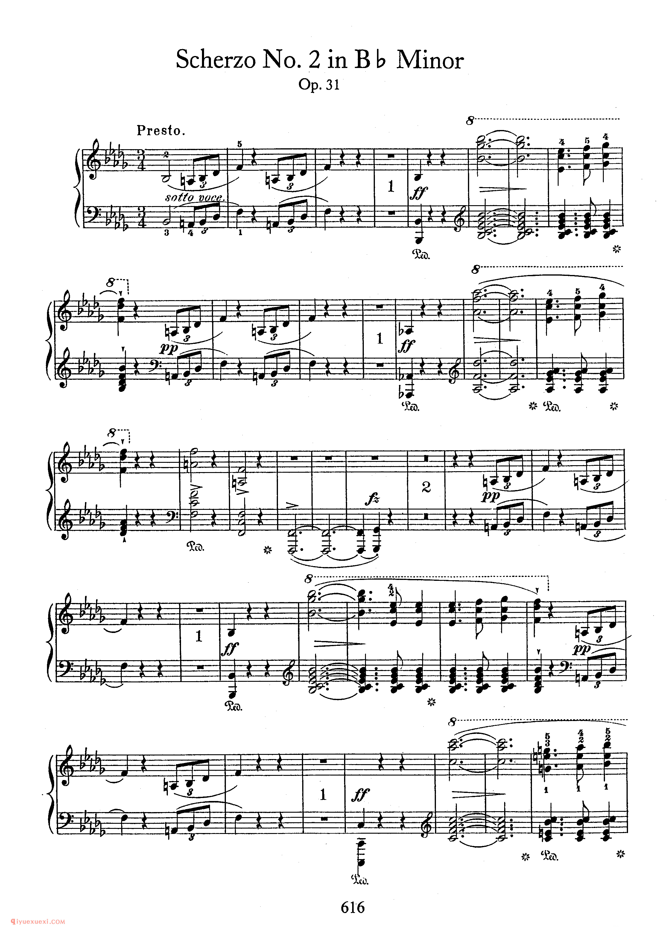 Scherzo No 2 in bb, Op 31_ 第二首降b小调作品31_谐谑曲_肖邦钢琴谱