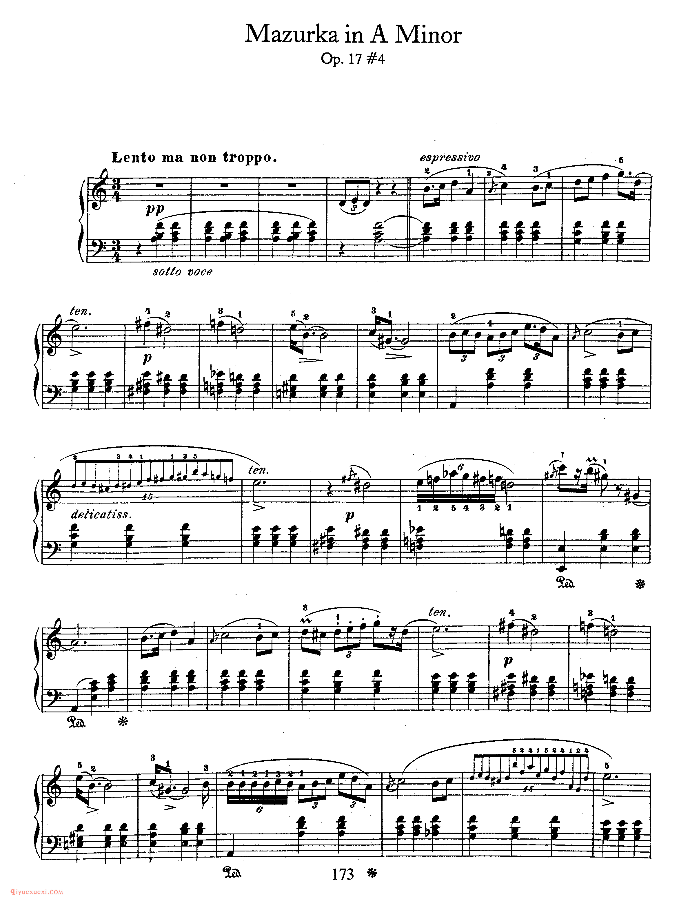 4 Mazurkas, Op 17-1-2-3_玛祖卡_肖邦钢琴谱