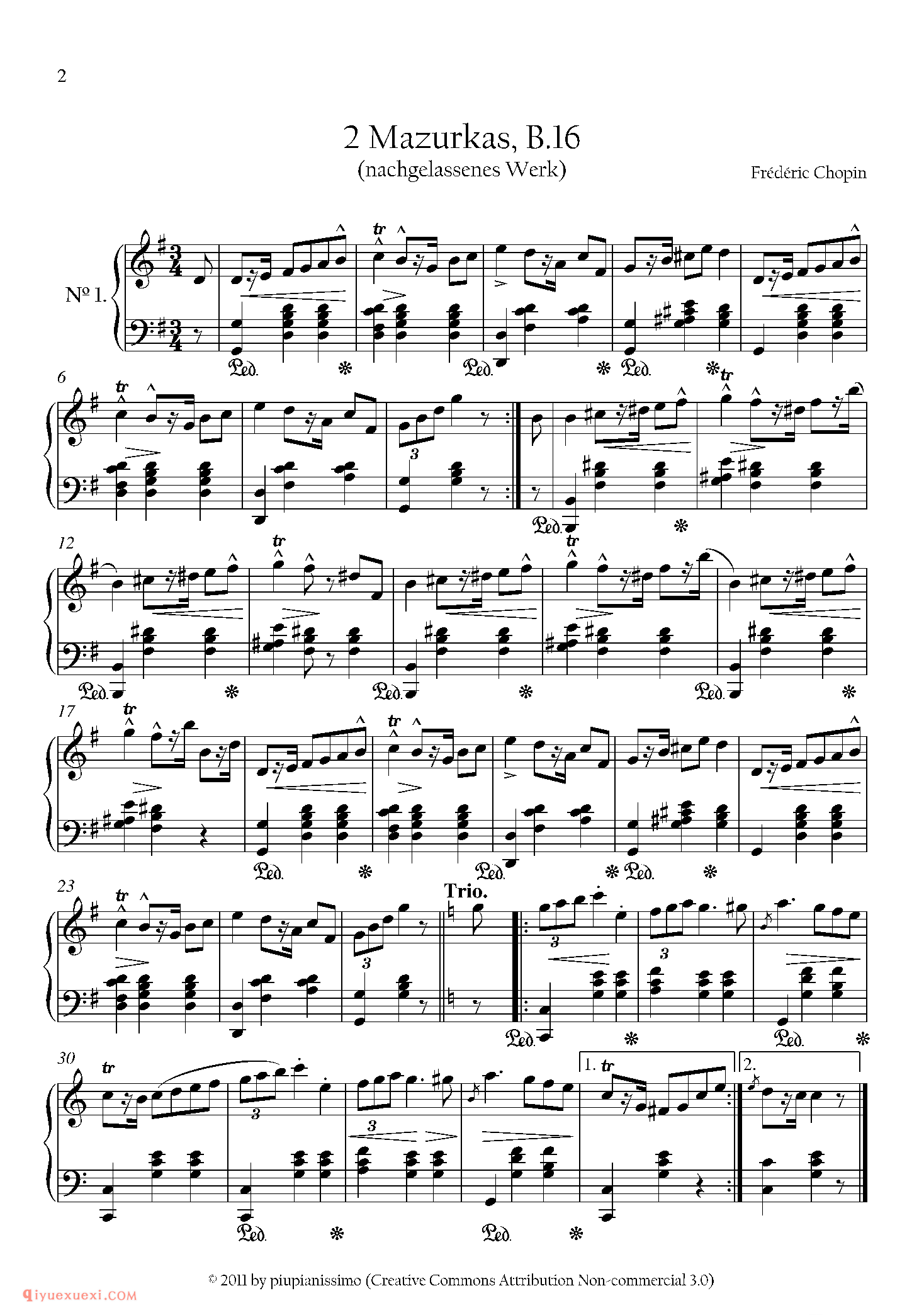 Mazurka G大调+降B大调 _玛祖卡遗作(未编号)_肖邦钢琴谱