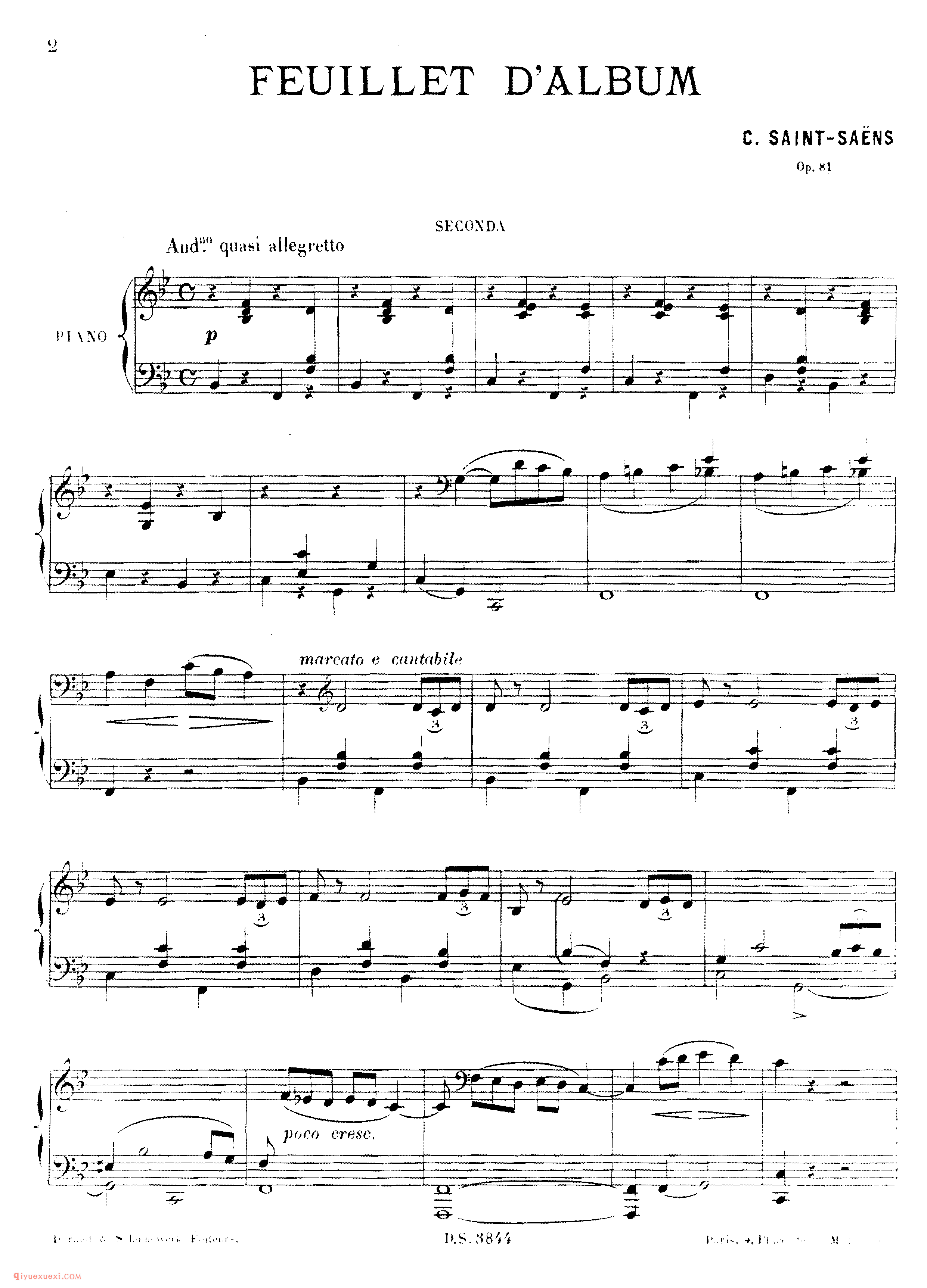 纪念册一页 Saint-Saens - Feuillet d Album Op.81 - 4 hands_圣桑钢琴谱