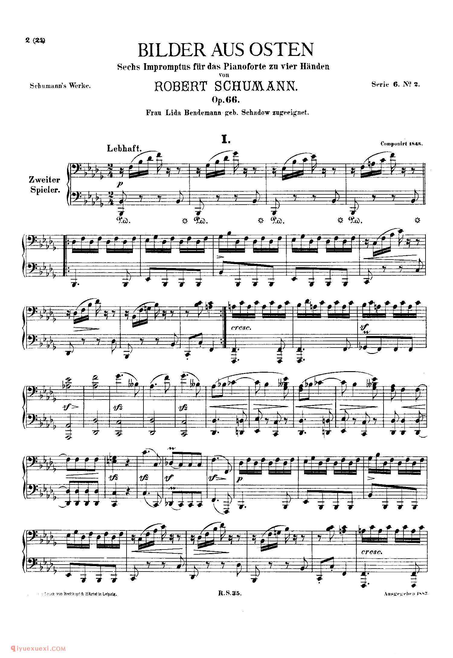 舒曼《来自东方的图画》作品66(四手联弹)_Schumann Bilder aus Osten Op.66_舒曼钢琴谱