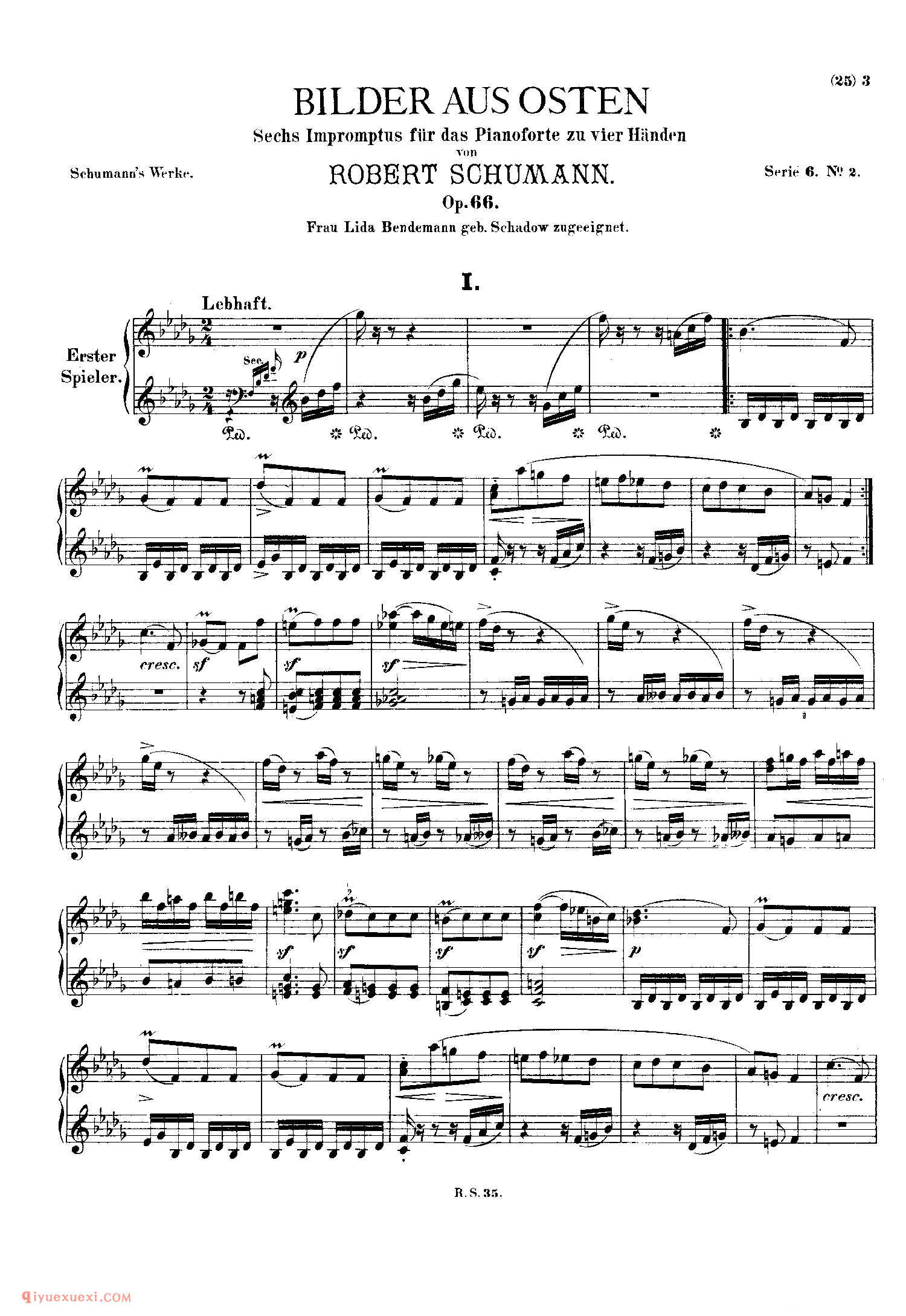 舒曼《来自东方的图画》作品66(四手联弹)_Schumann Bilder aus Osten Op.66_舒曼钢琴谱