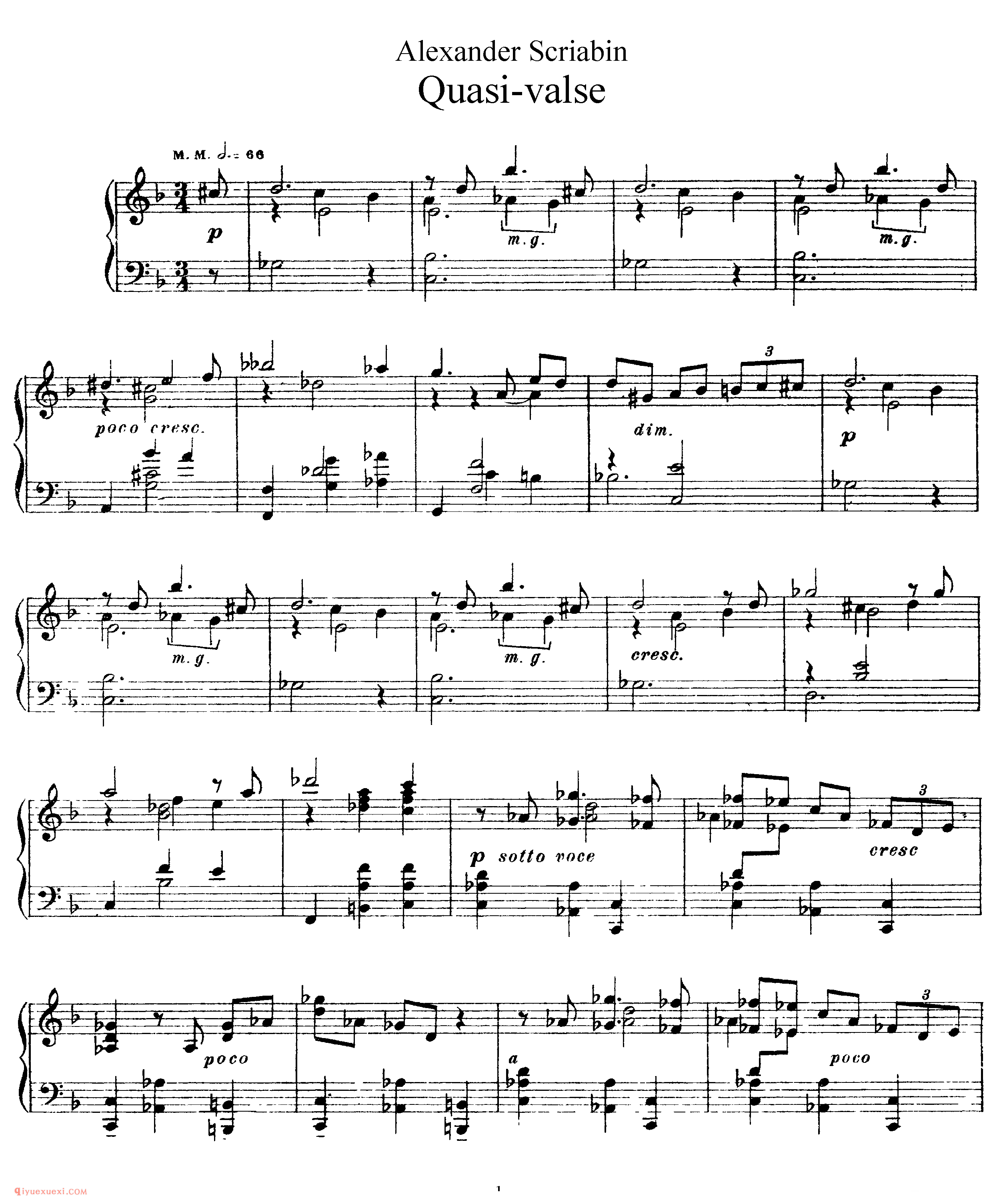 斯克里亚宾《如圆舞曲般》作品47_斯克里亚宾钢琴谱