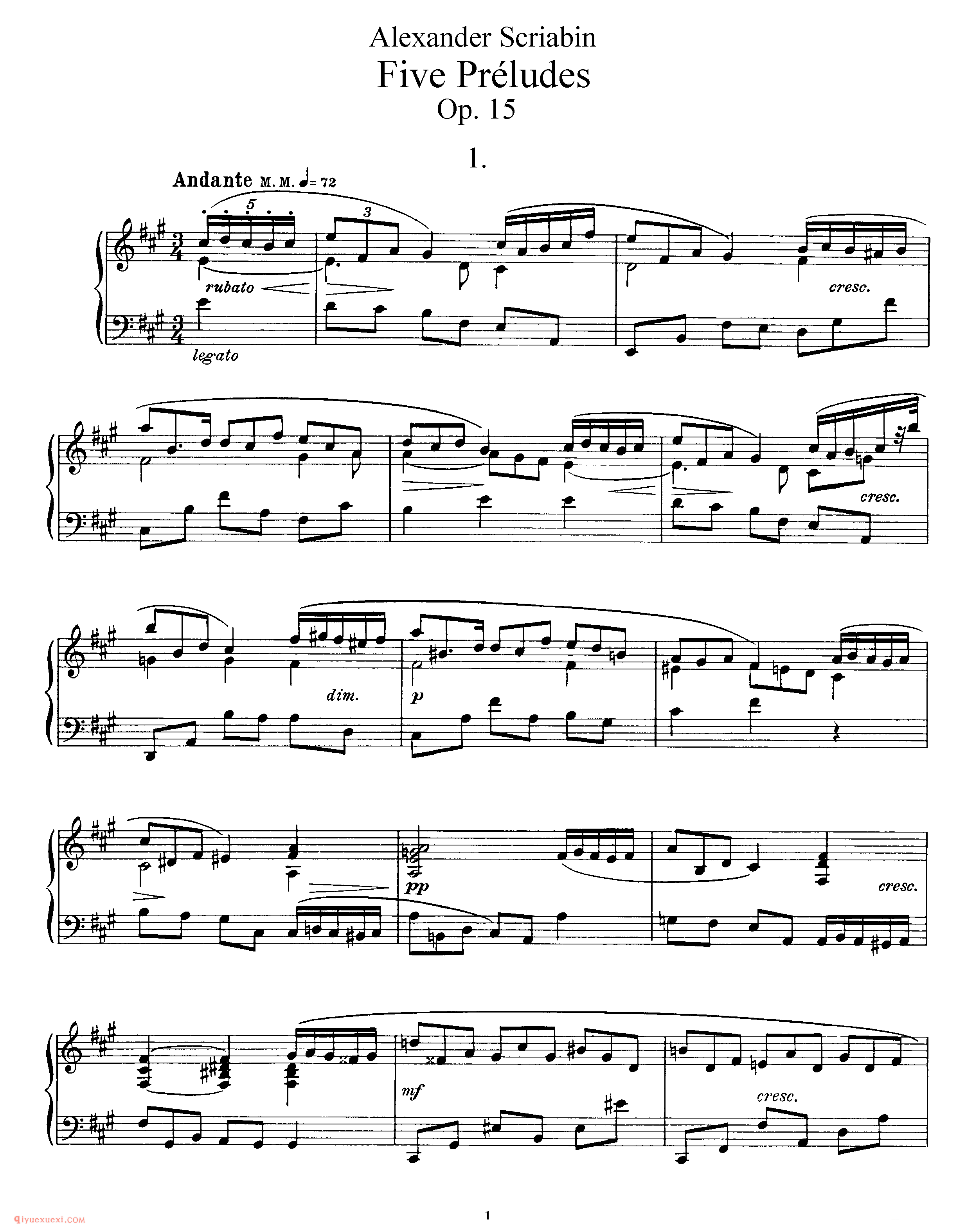 斯克里亚宾《五首前奏曲》作品15_斯克里亚宾钢琴谱