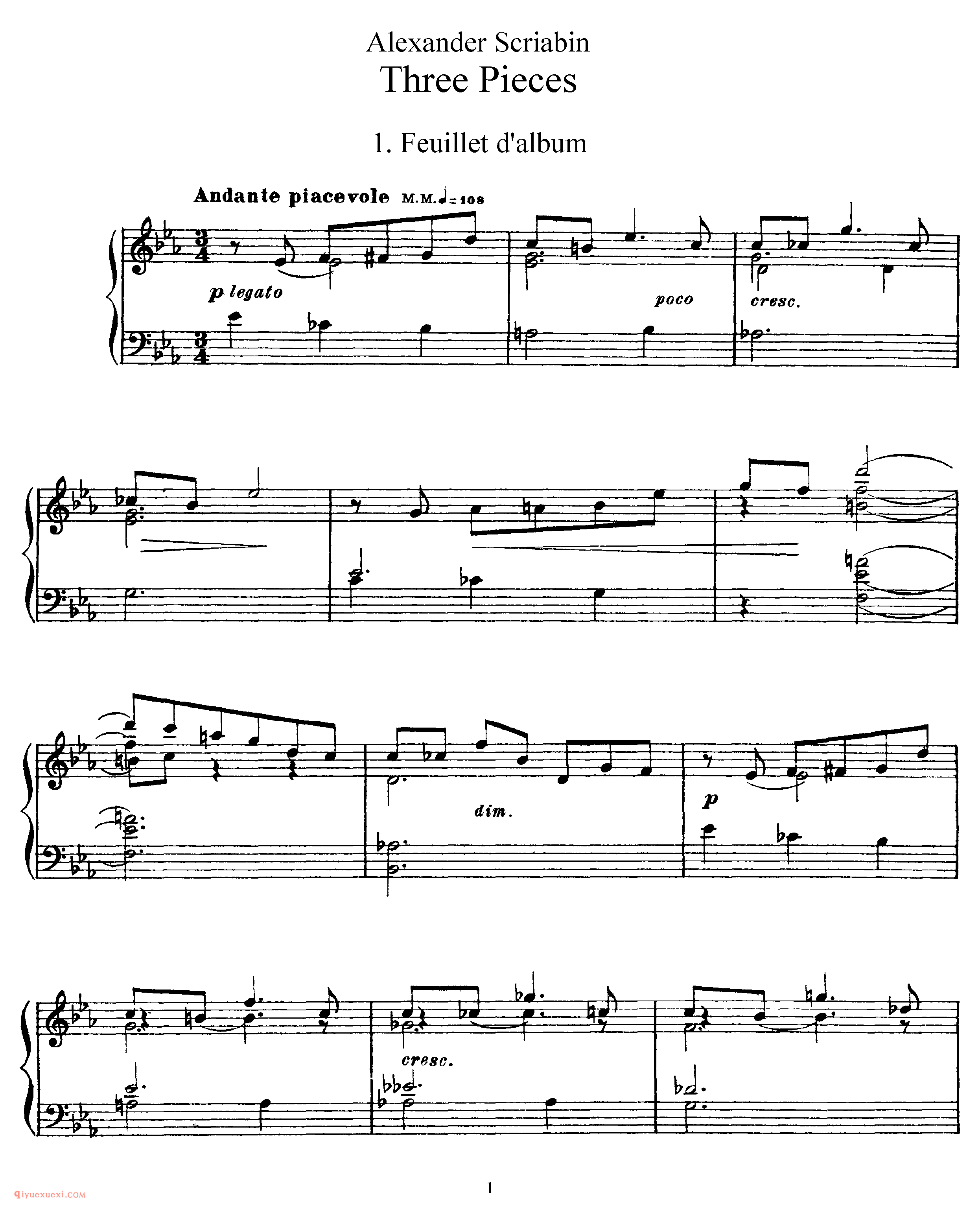 斯克里亚宾《三首小品》作品45_3 Pieces, Op 45_斯克里亚宾钢琴谱