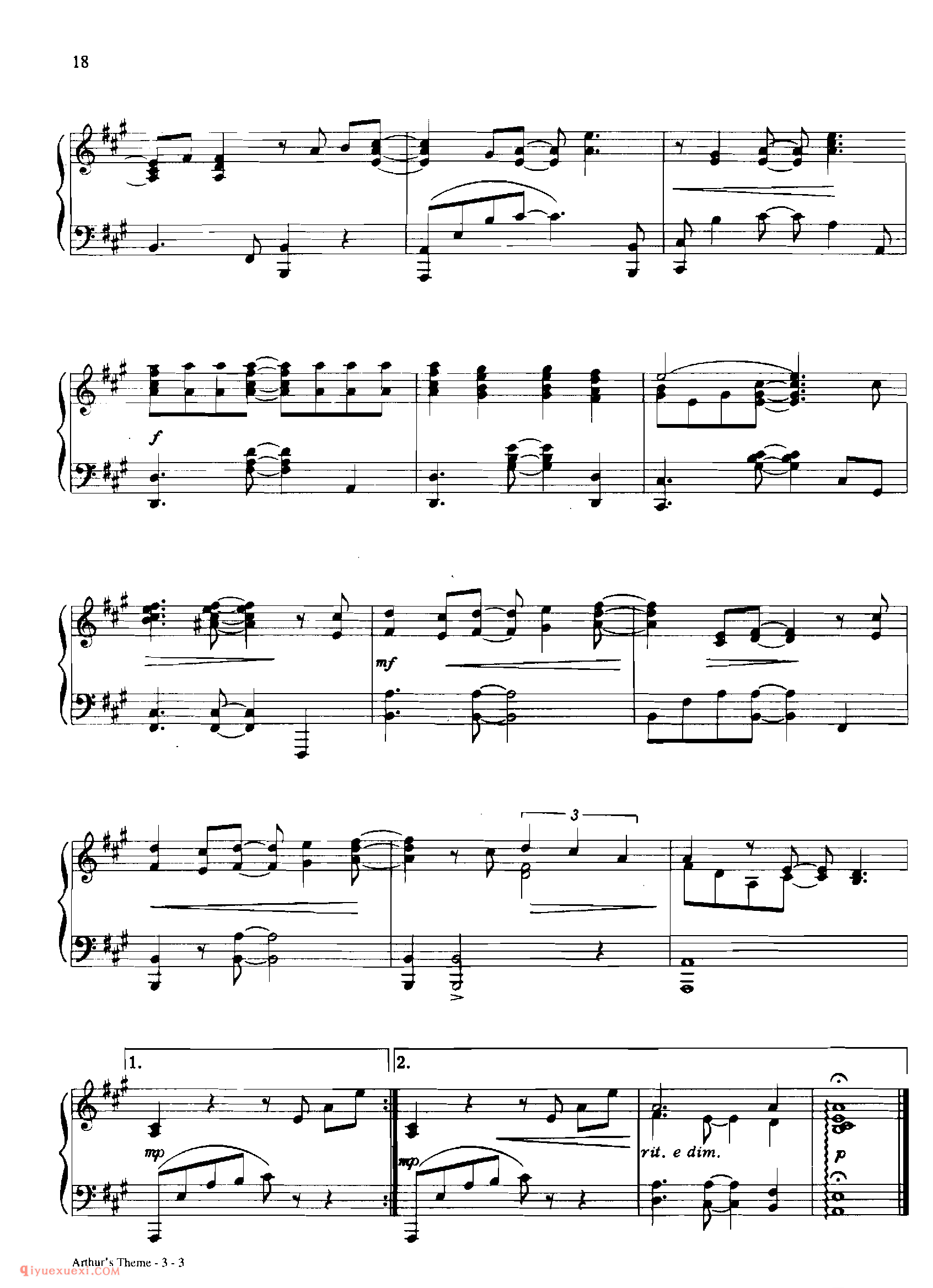 ARTHUR'S THEME_丹·考斯特_Dan Coates_钢琴高级独奏乐曲谱