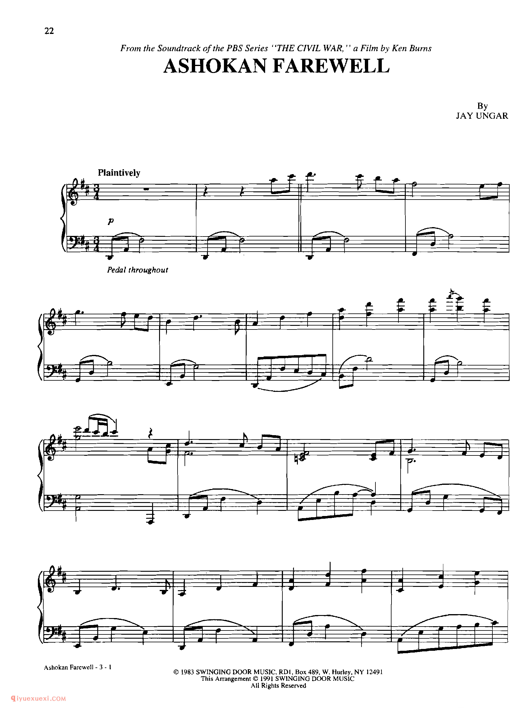 ASHOKAN FAREWELL_丹·考斯特_Dan Coates_钢琴高级独奏乐曲谱