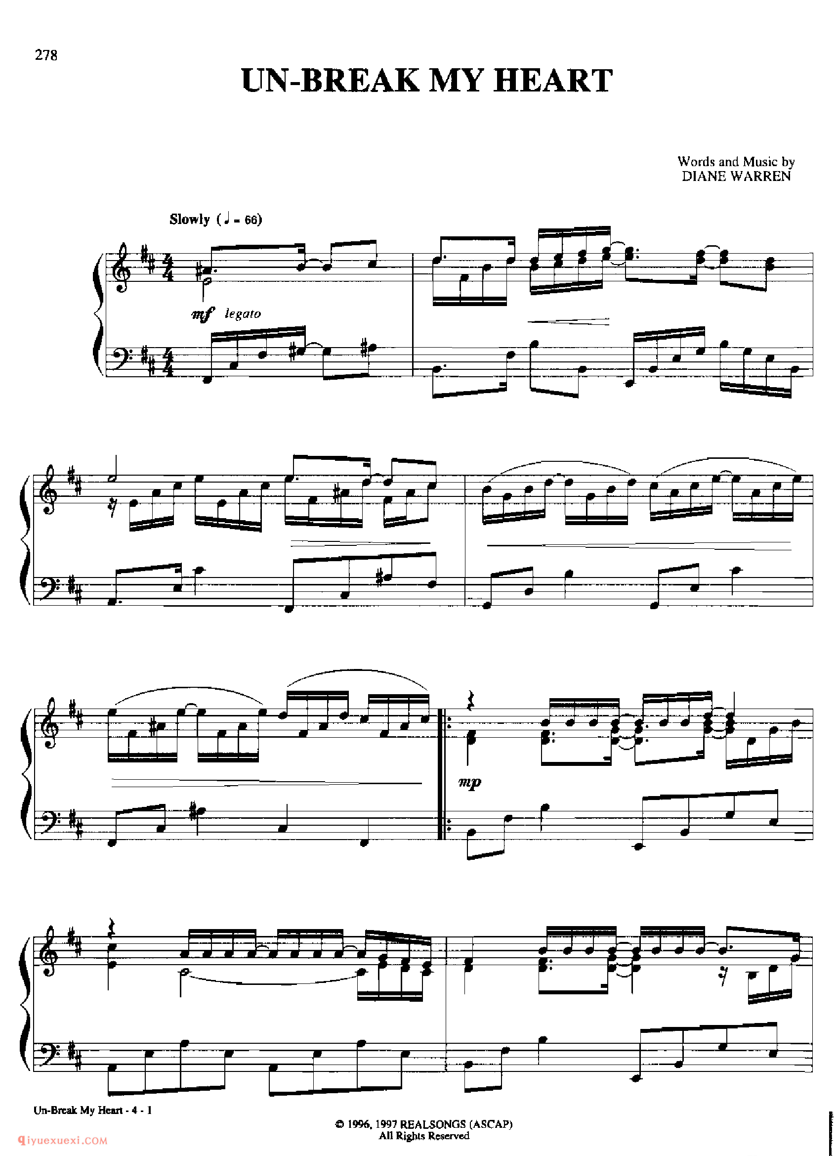UN-BREAK MY HEART_丹·考斯特_Dan Coates_钢琴高级独奏乐曲谱