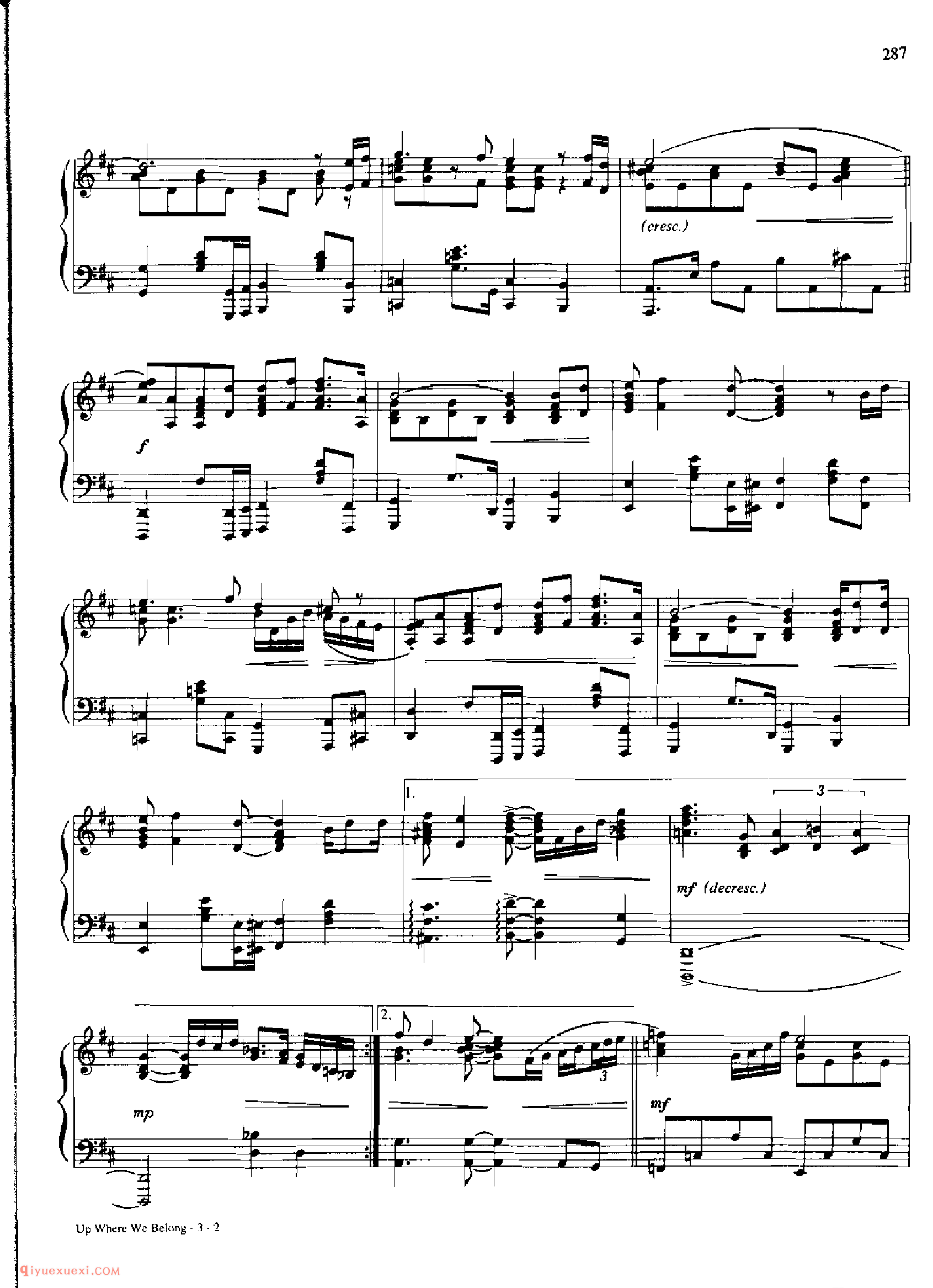 UP WHERE WE BELONG_丹·考斯特_Dan Coates_钢琴高级独奏乐曲谱