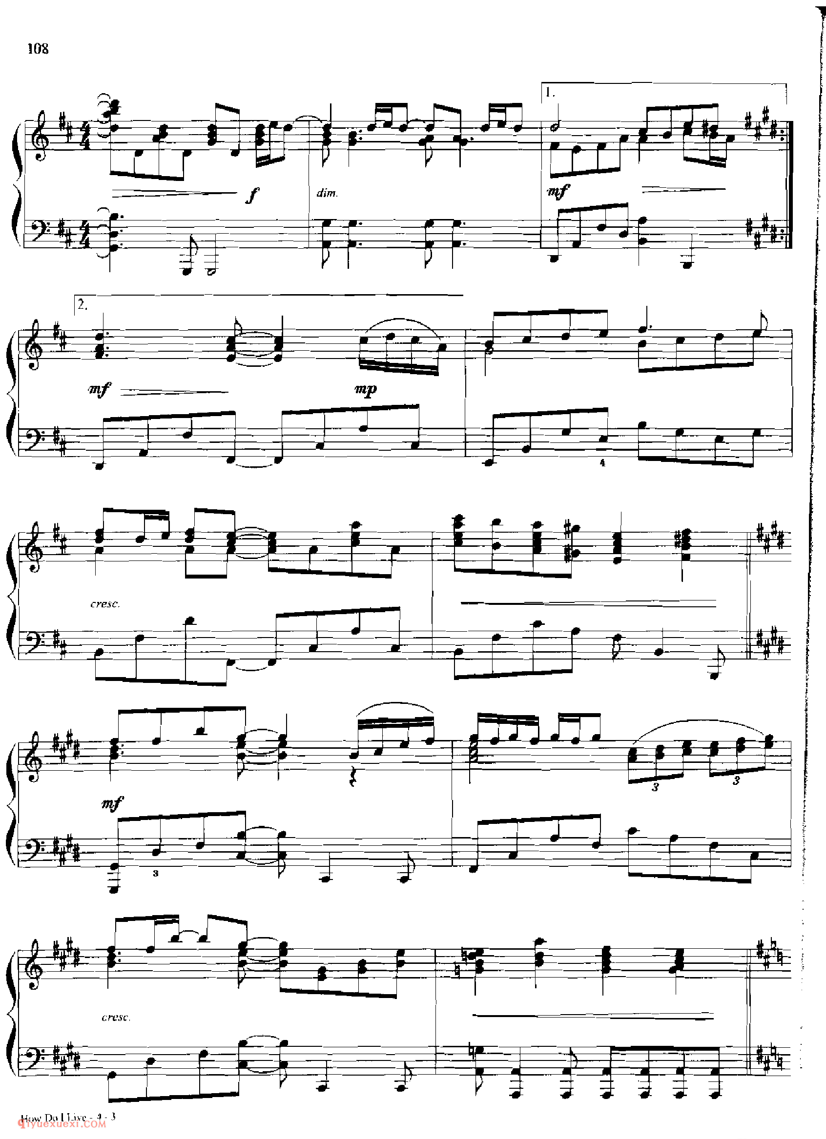 HOW DO I LIVE_丹·考斯特_Dan Coates_钢琴高级独奏乐曲谱