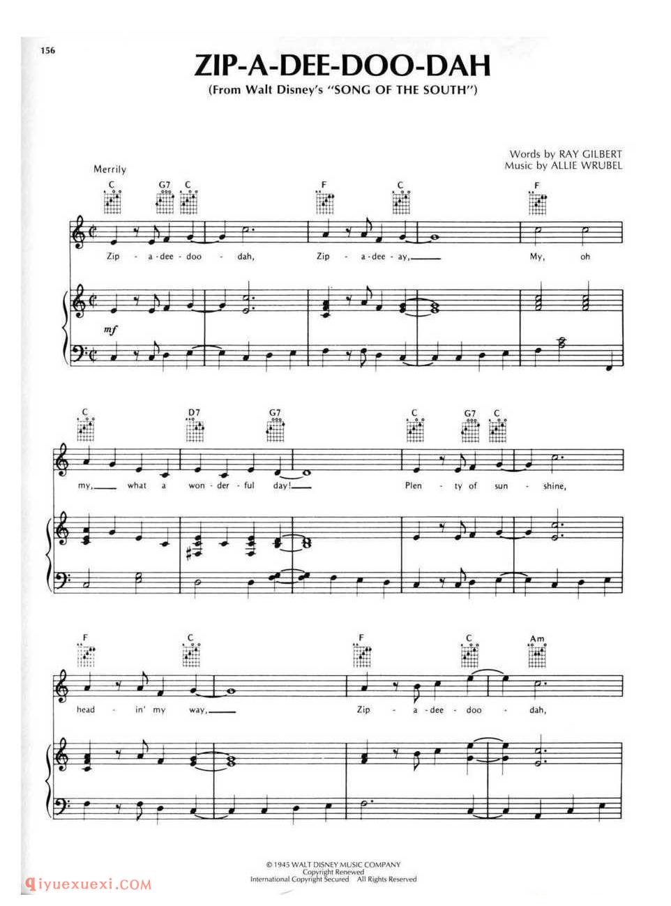 ZIP-A-DEE-DOO-DAH_钢琴/声乐/吉他歌集_迪士尼乐曲谱