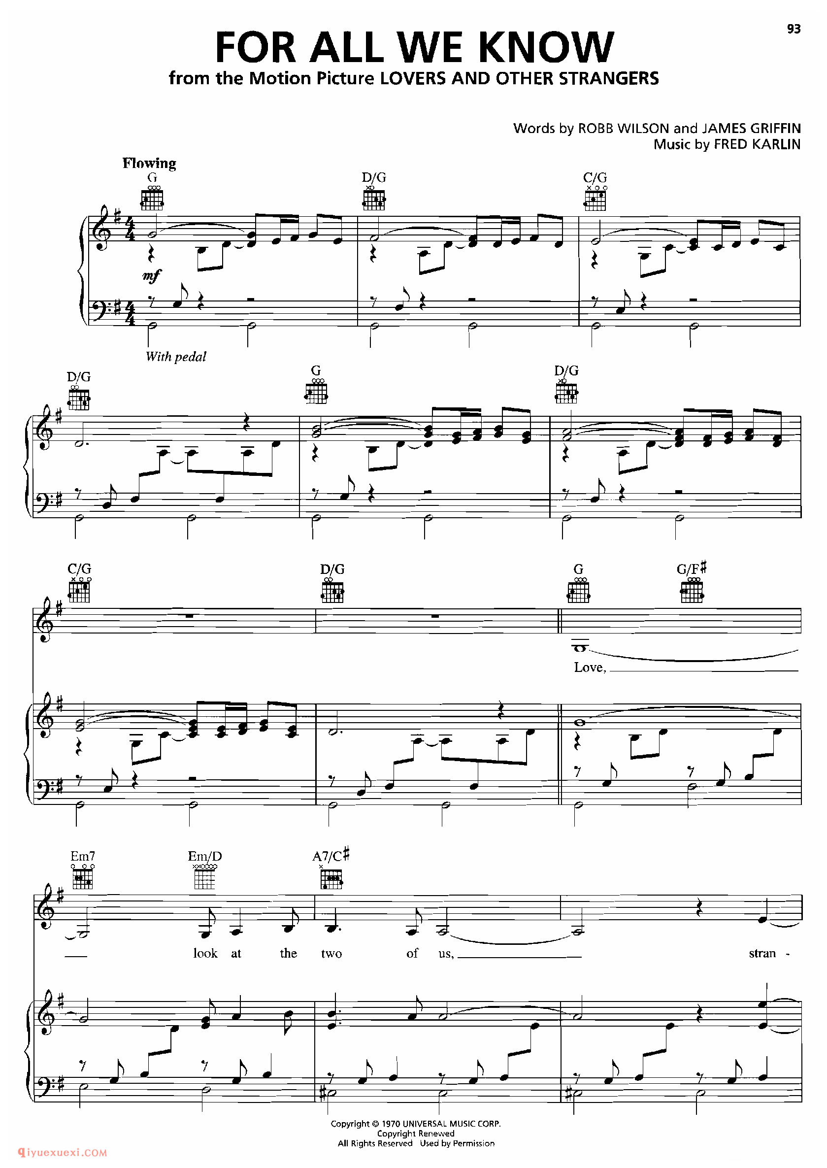 FOR ALL WE KNOW_钢琴•声乐•吉他_世界经典影视乐曲谱