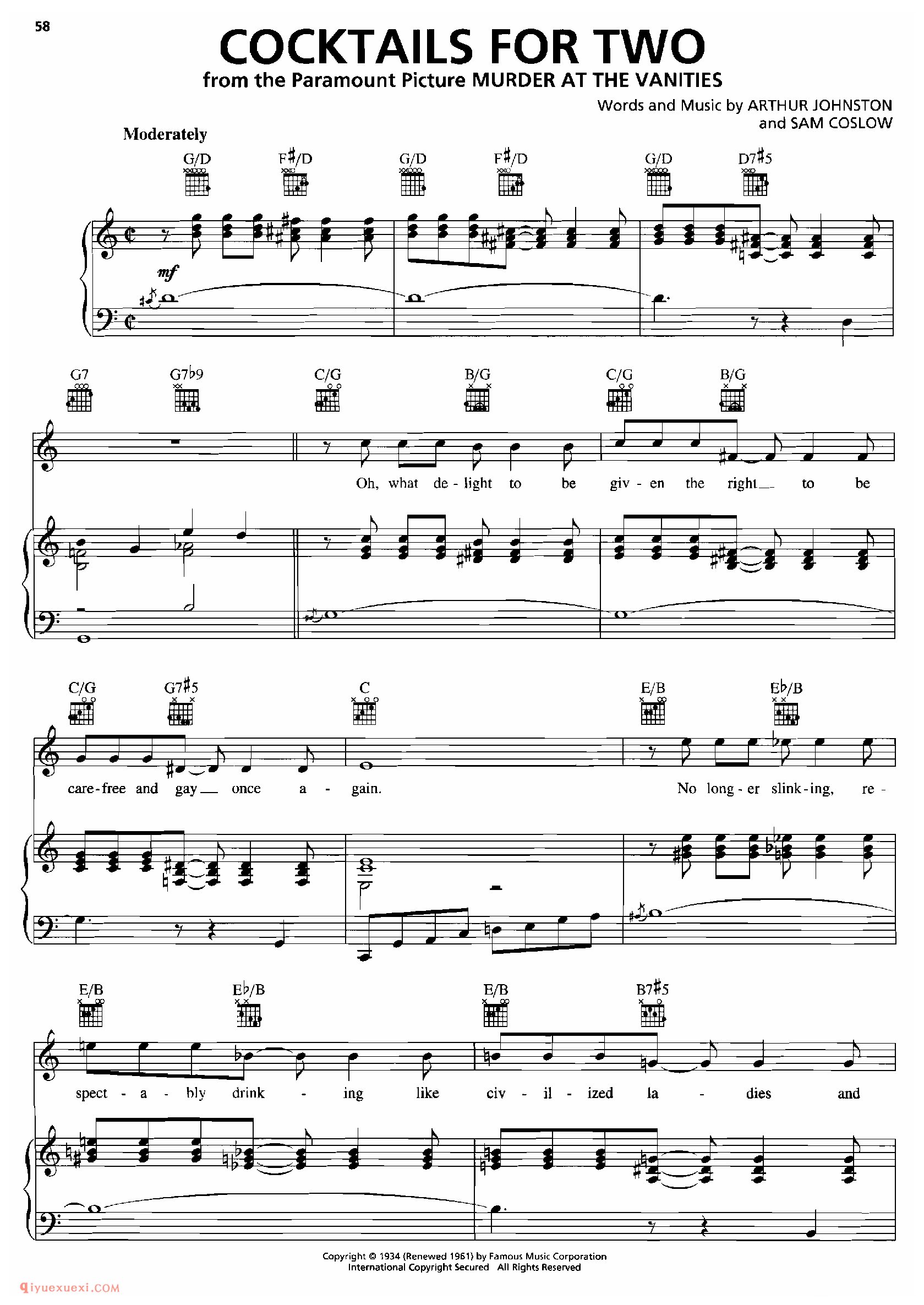 COCKTAILS FOR TWO_钢琴•声乐•吉他_世界经典影视乐曲谱