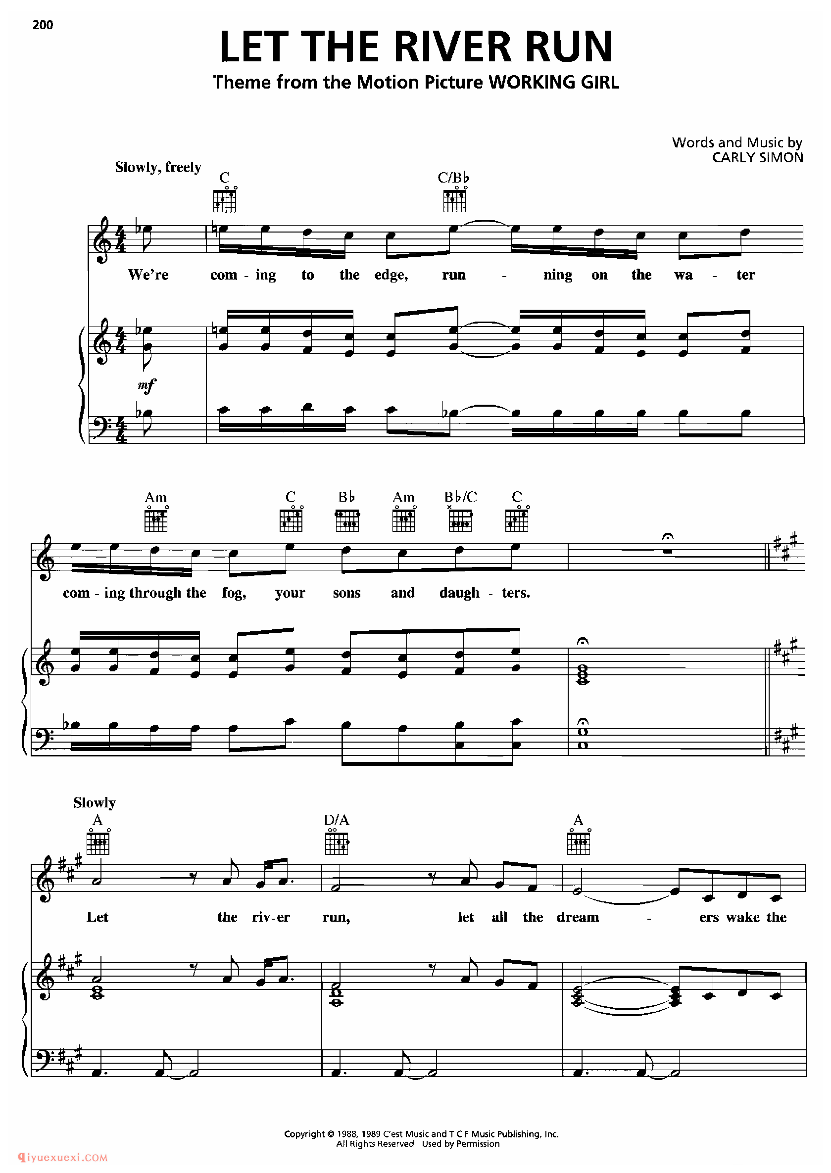 LET THE RIVER RUN_钢琴•声乐•吉他_世界经典影视乐曲谱