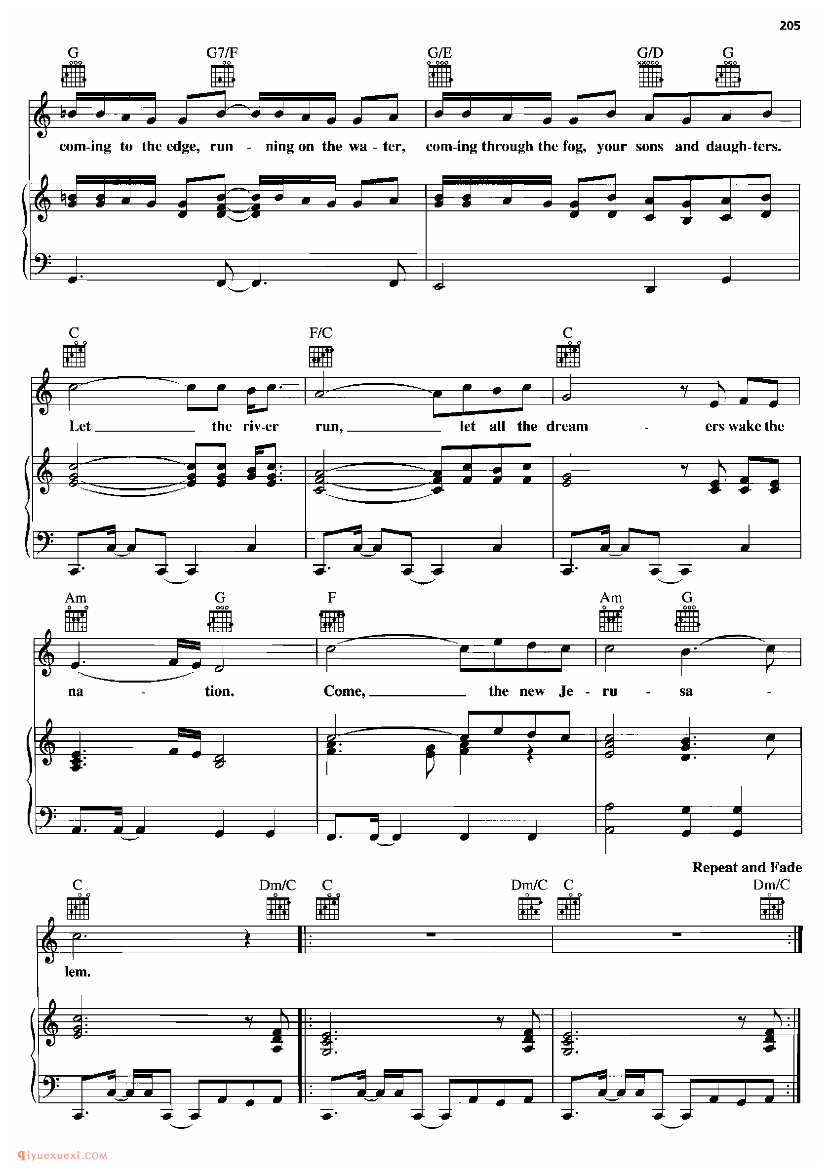 LET THE RIVER RUN_钢琴•声乐•吉他_世界经典影视乐曲谱