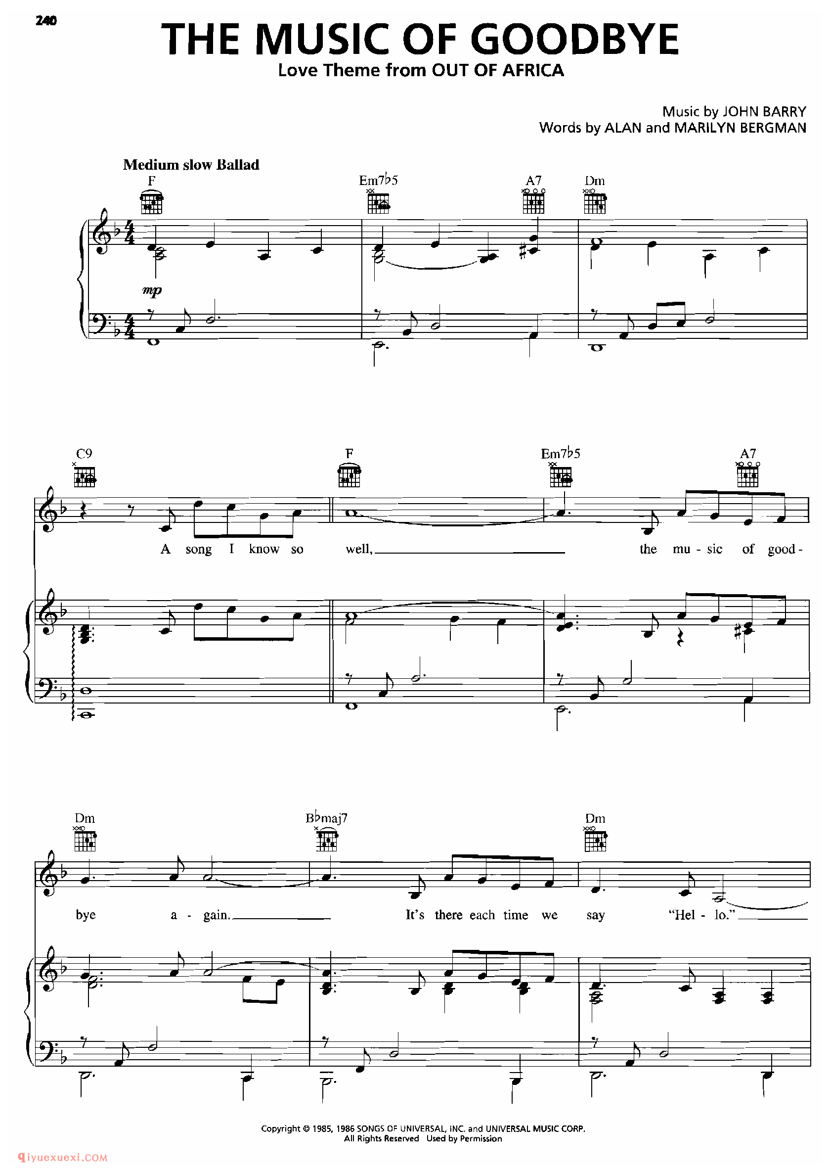 THE MUSIC OF GOODBYE_钢琴•声乐•吉他_世界经典影视乐曲谱