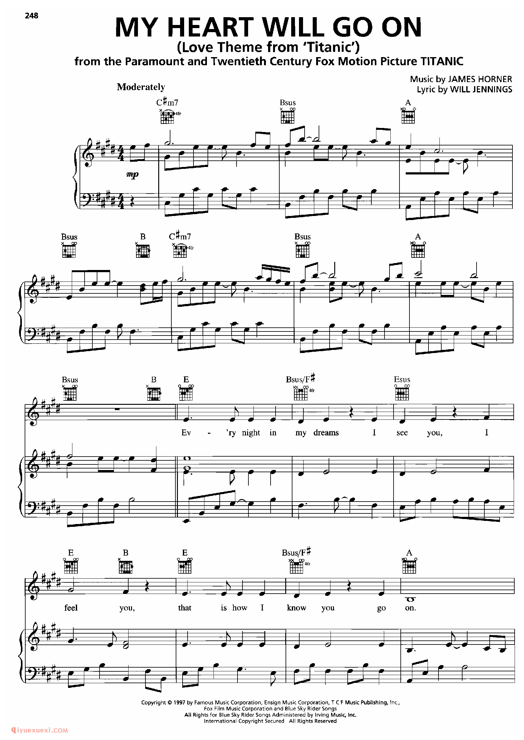 MY HEART WILL GO ON_钢琴•声乐•吉他_世界经典影视乐曲谱